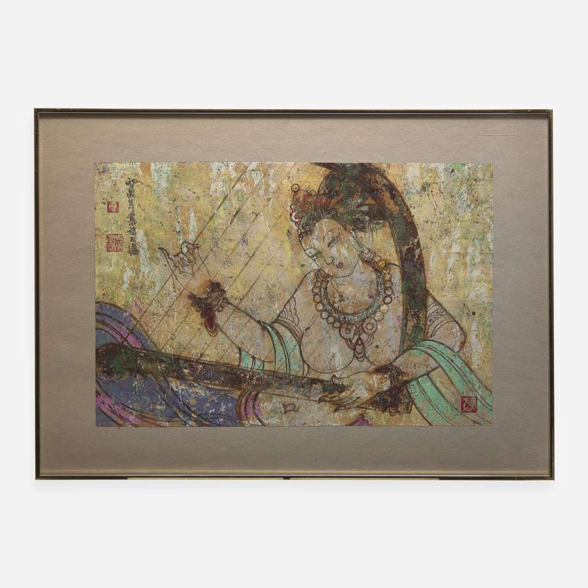 Qing Zhong Ming 秦忠明 宣纸油彩画两幅 (Chinese b.1938-)