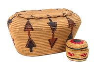 A Thompson River Lidded Basket Height of the first 4 x width 10 inches.