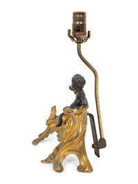 A Louis XV Style Gilt and Patinated Bronze Chenet Mounted as a Lamp