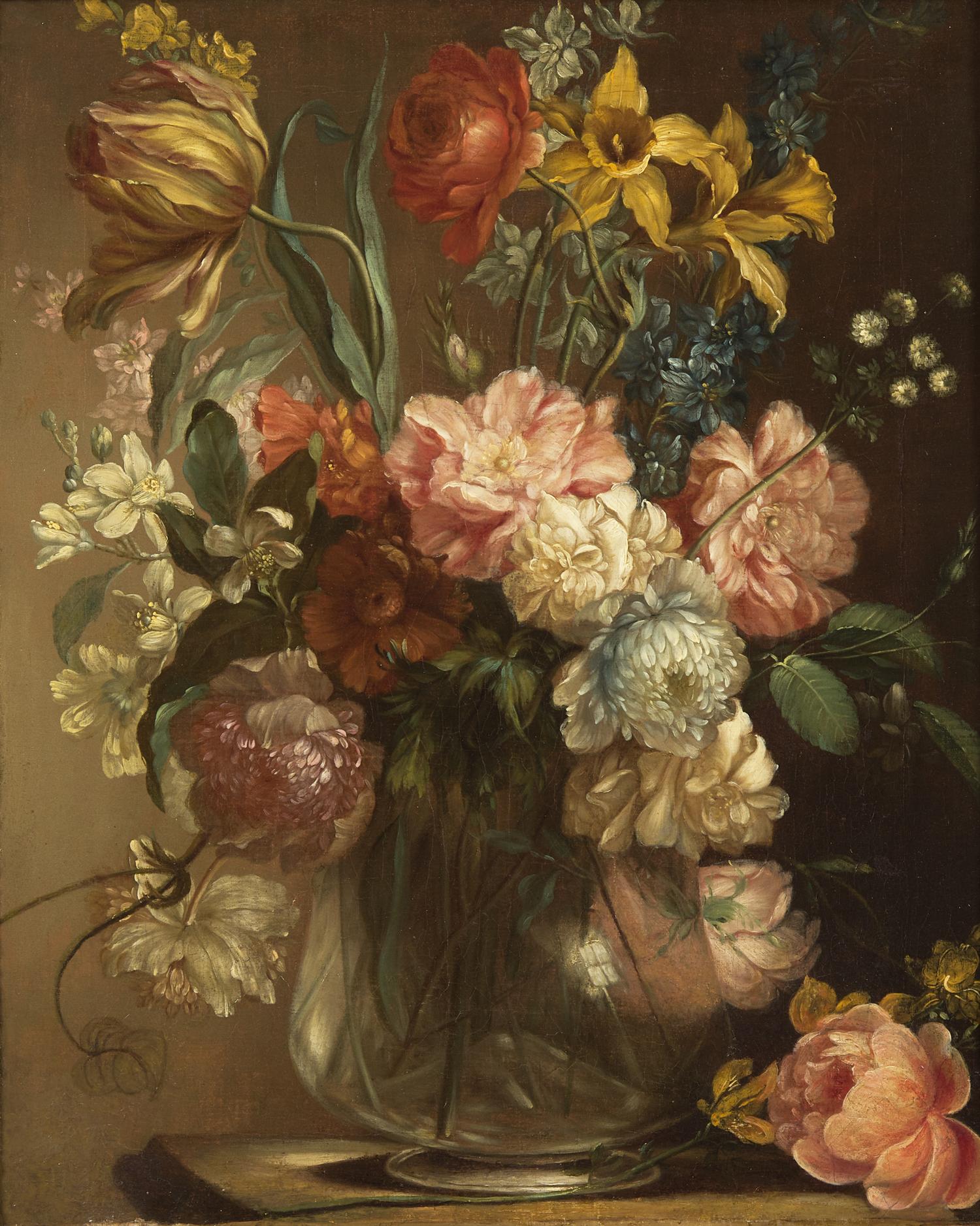 Ludovico Stern (Italian, 1709-1777) — Still Life of a Tulip, Jonquils, and Other Flowers in a Glass Vase