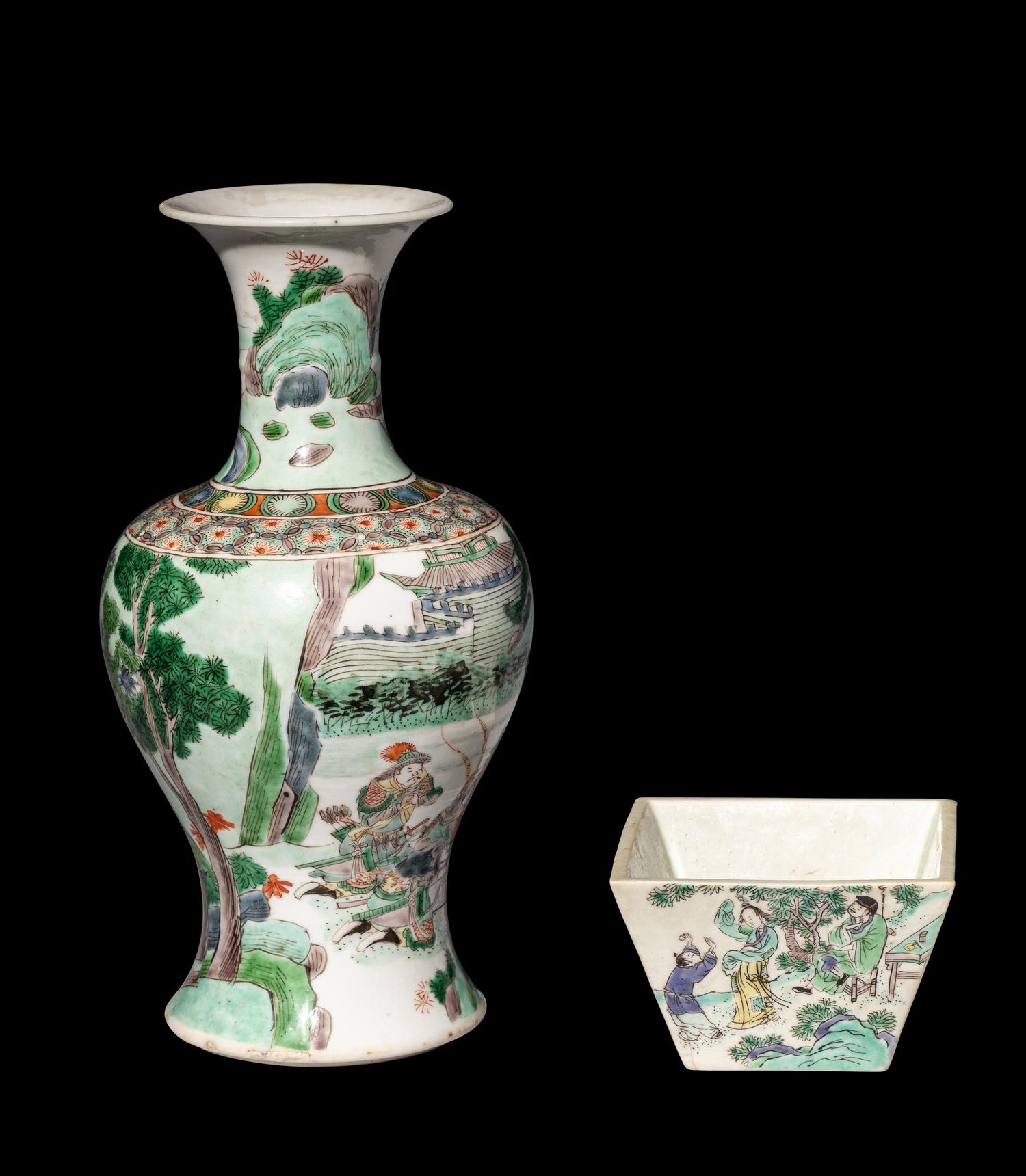 Three Chinese Famille Verte Porcelain Items