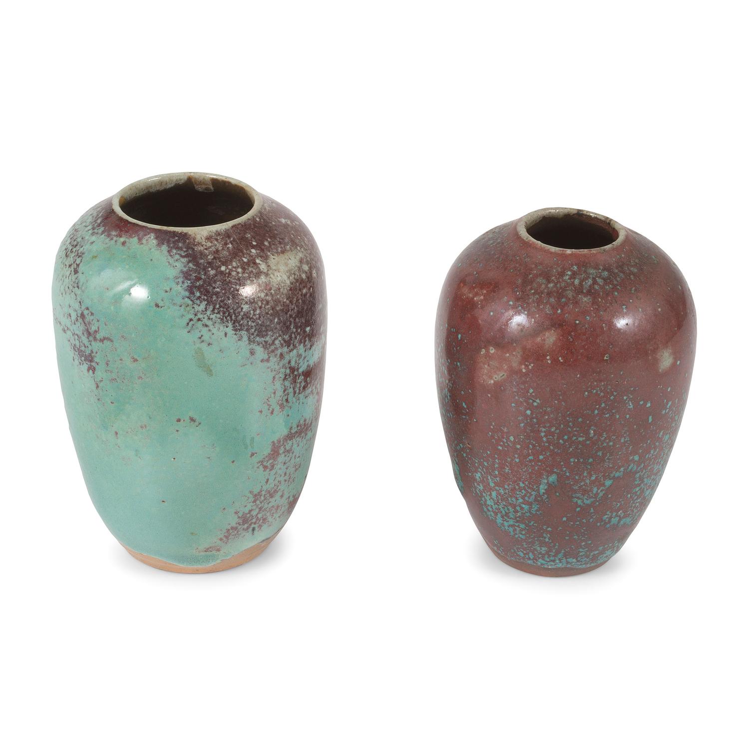 Two Jugtown Pottery Chinese Blue Vases
