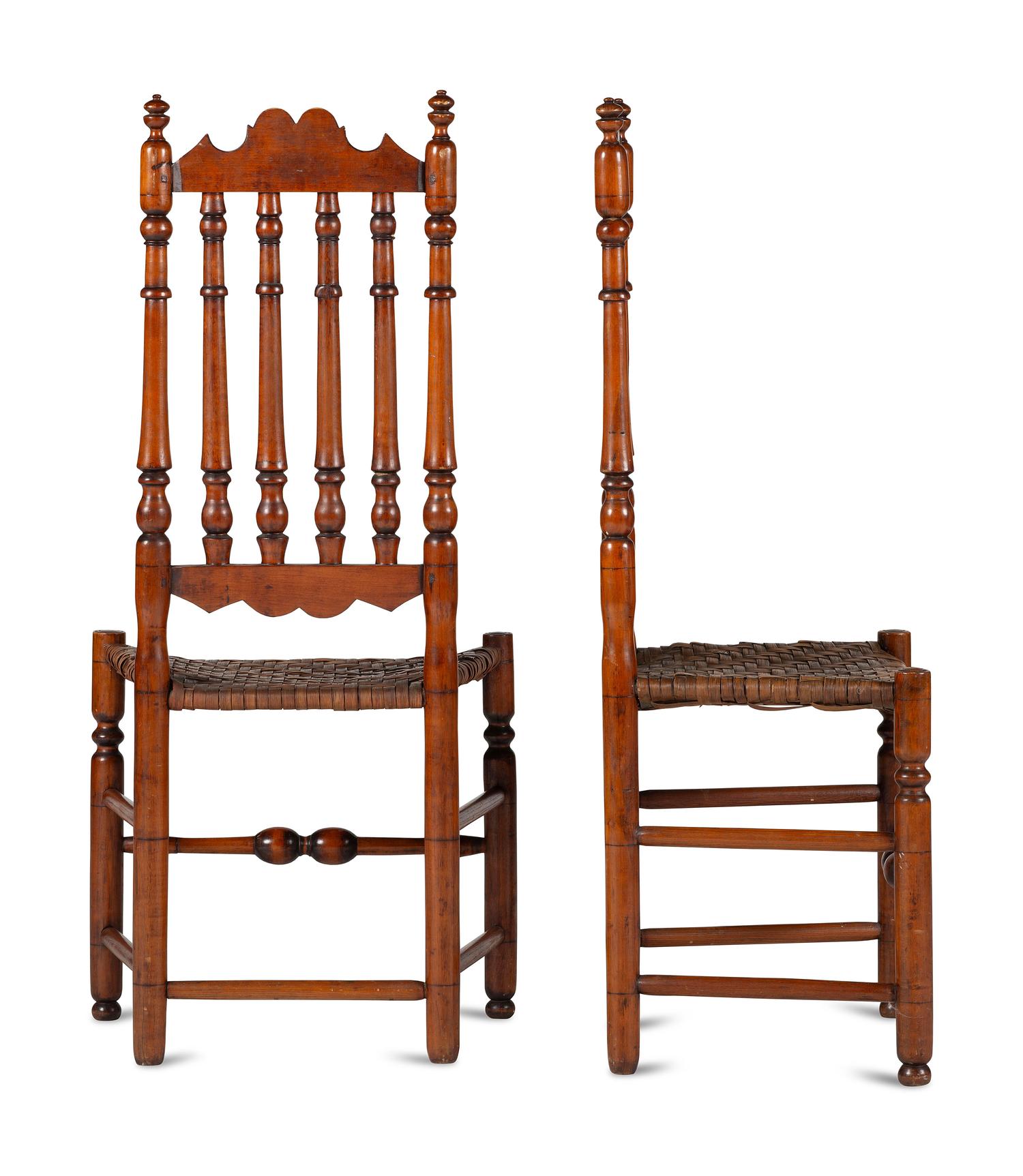 A Pair of William and Mary Bannister-Back Cane-Seat Side Chairs
