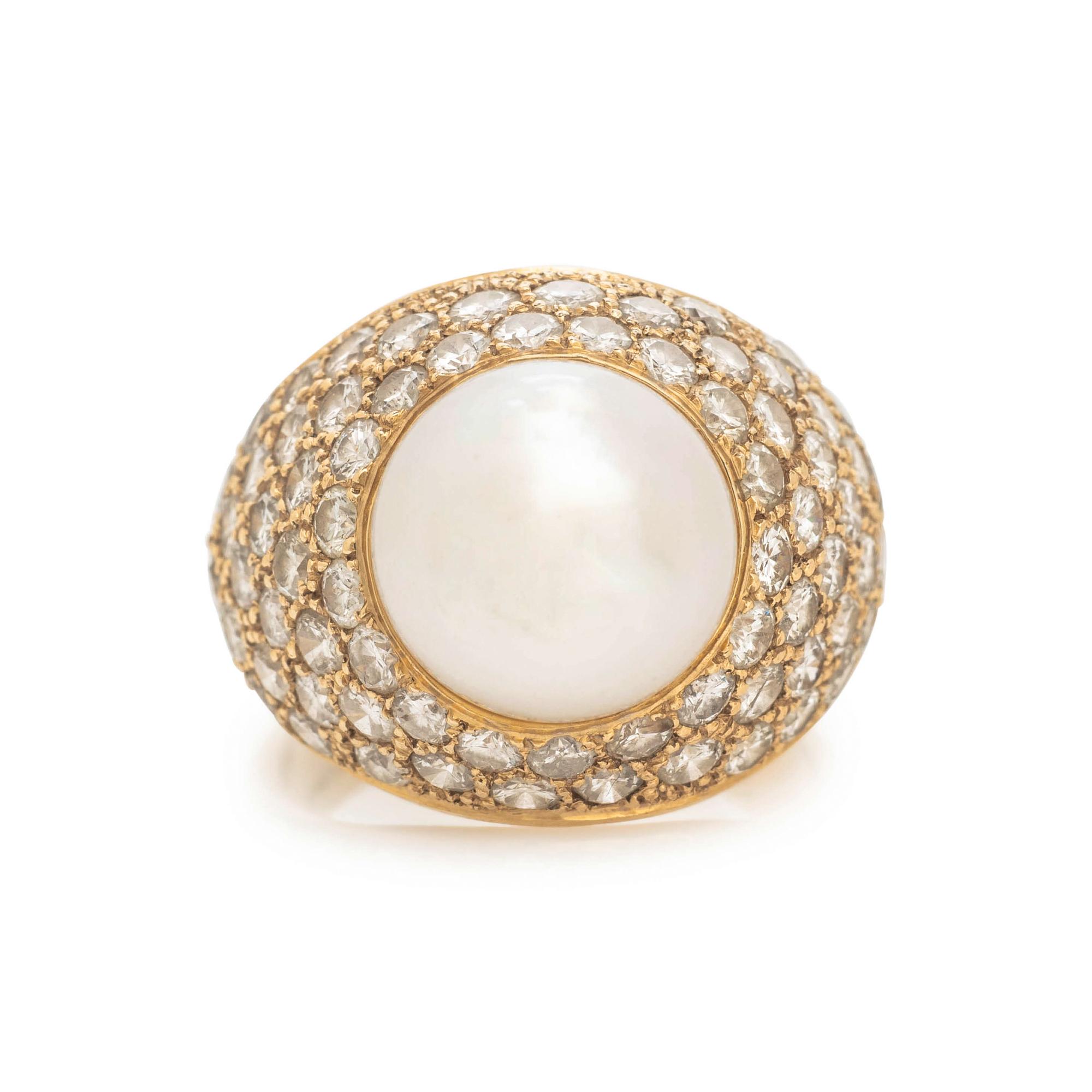 CULTURED PEARL AND DIAMOND RING