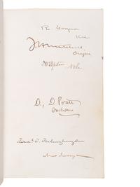 [GRANT, Ulysses S. (1822-1885), and others—AUTOGRAPH ALBUM]. An autograph album, c.1870s, assembling more than 350 signatures and inscriptions by President Ulysses S. Grant, members of his Cabinet (c.1873-74), Supreme Court Justices, Congressman, Senators, and various other prominent American political leaders and statesmen.