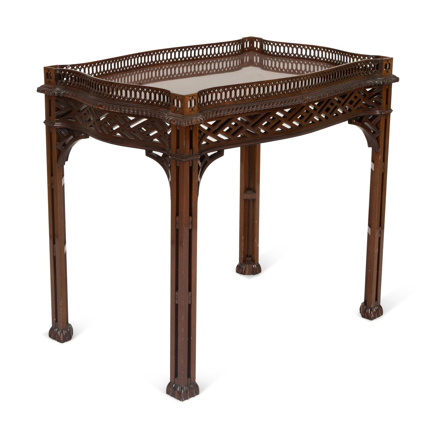 A George III Style Mahogany Tea Table with Pierced Gallery Top