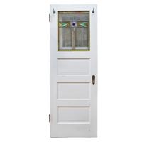 A Leaded and Stained Glass Door from a Chicago, IL. Bungalow 27.5" W x 1.5" D x 79.25" H — United States, Early 20th Century