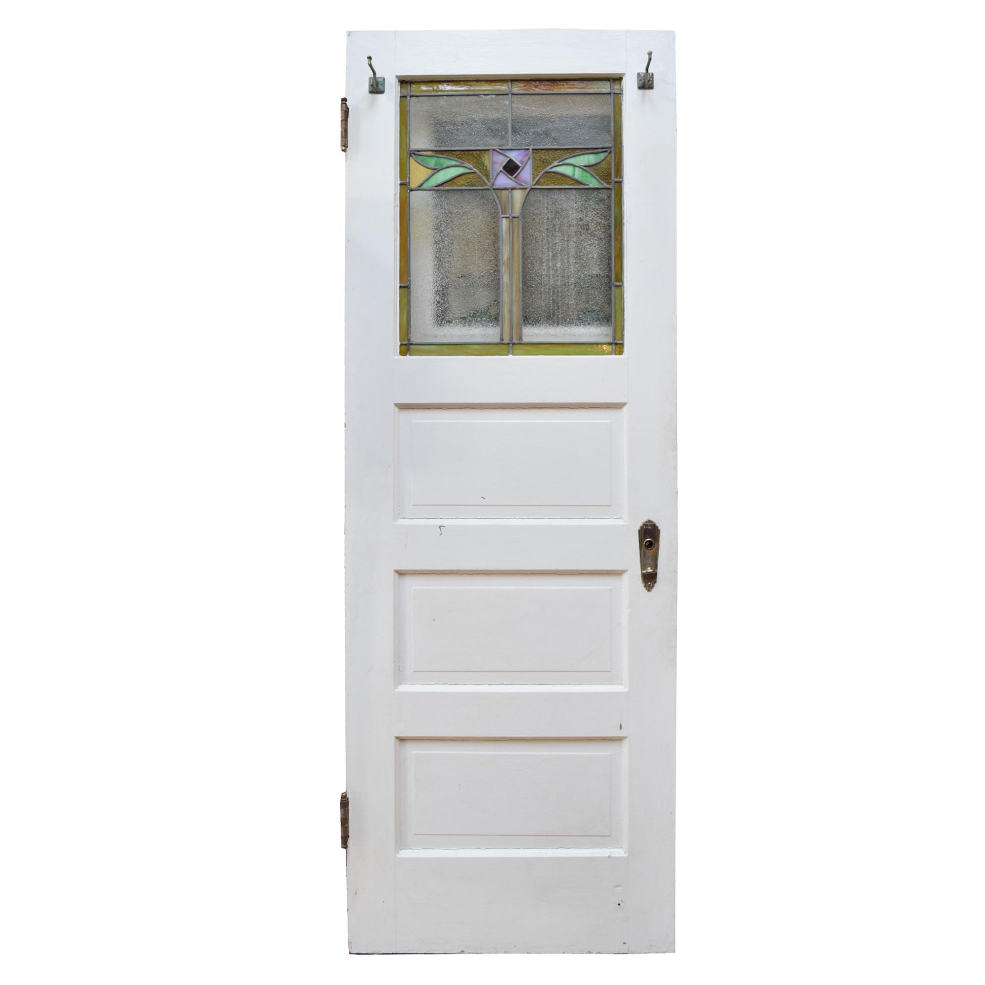A Leaded and Stained Glass Door from a Chicago, IL. Bungalow 27.5" W x 1.5" D x 79.25" H — United States, Early 20th Century