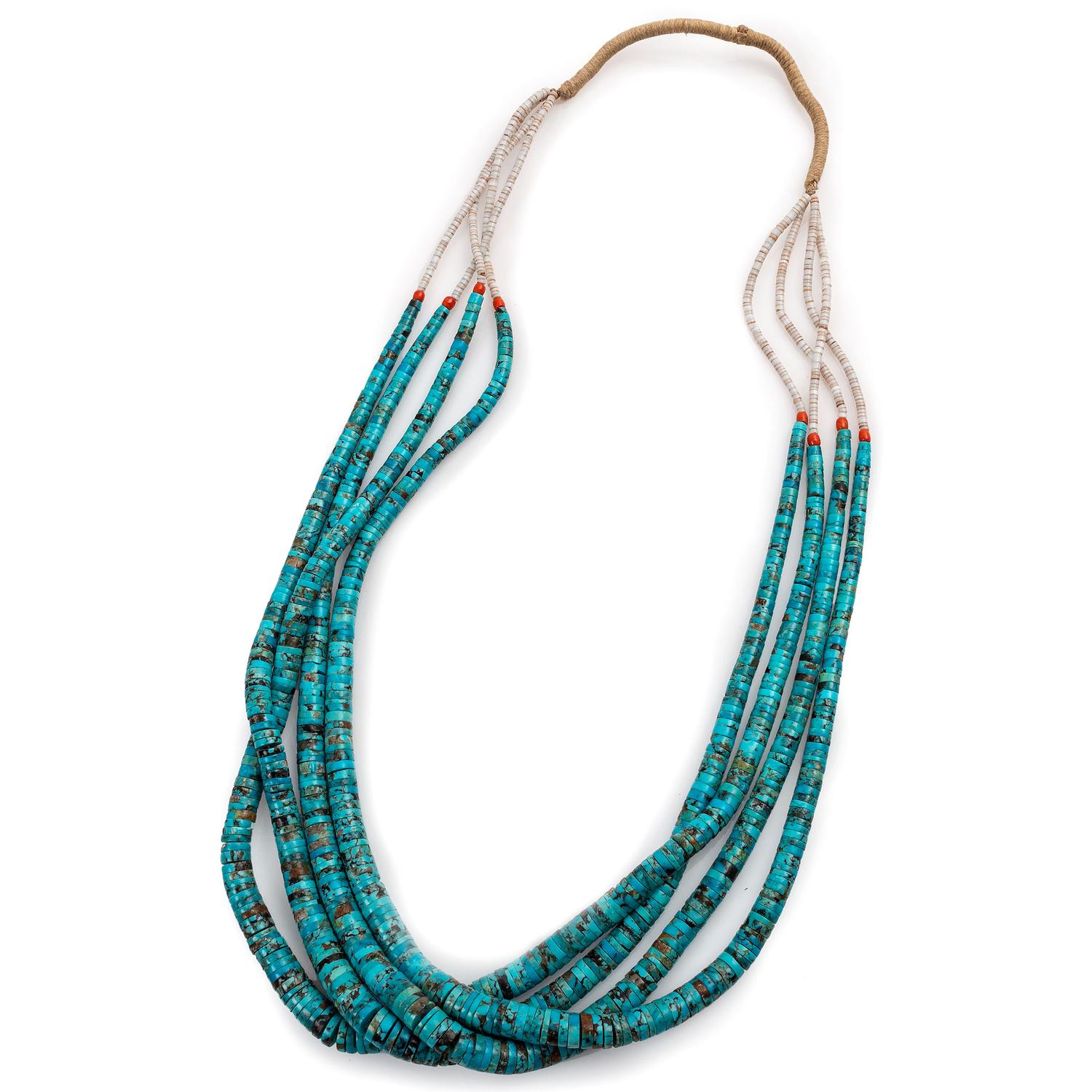 Pueblo Multi-Strand Graduated Rolled Turquoise Necklace