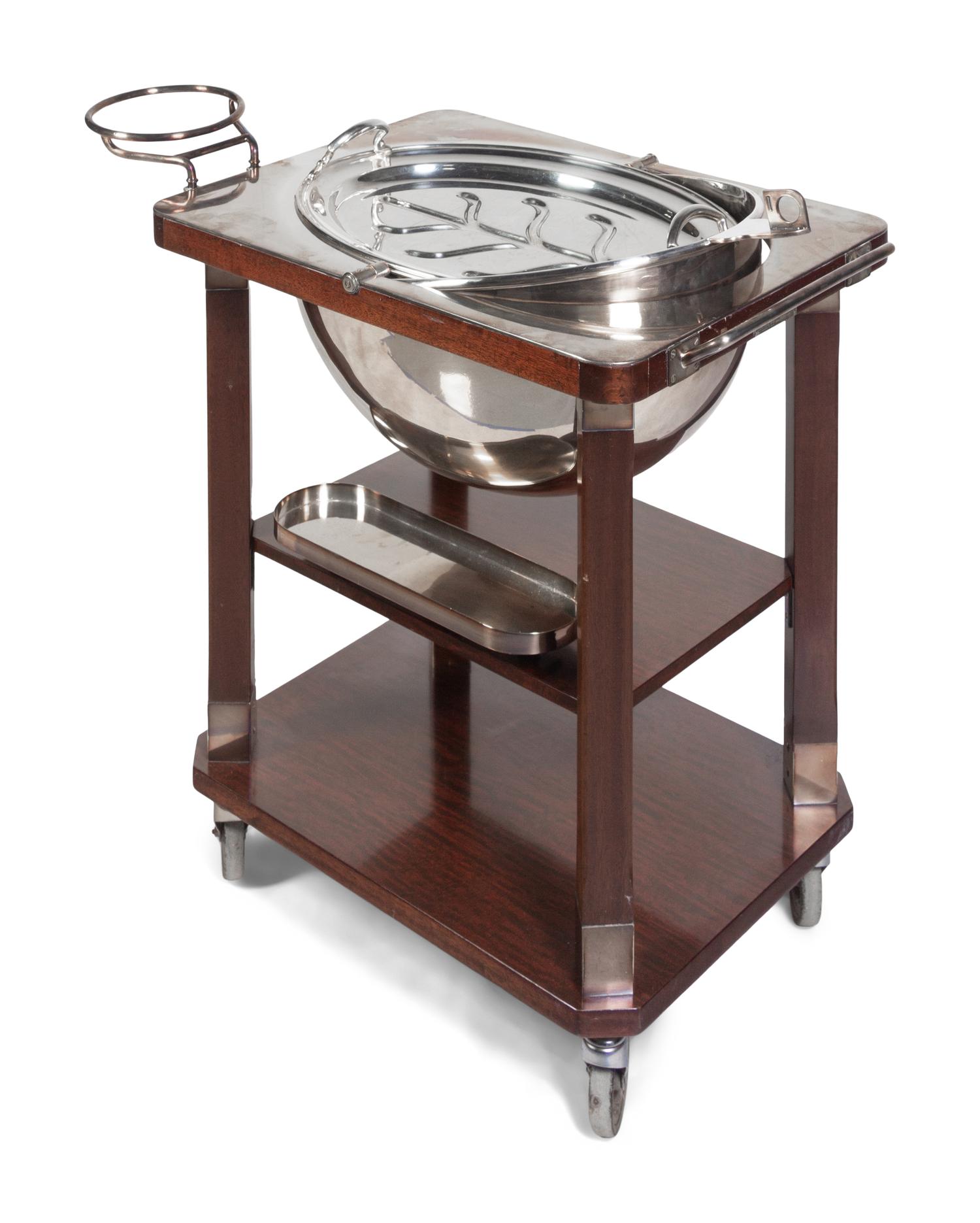 A Drake's English Silver-Plate and Mahogany Carving Station