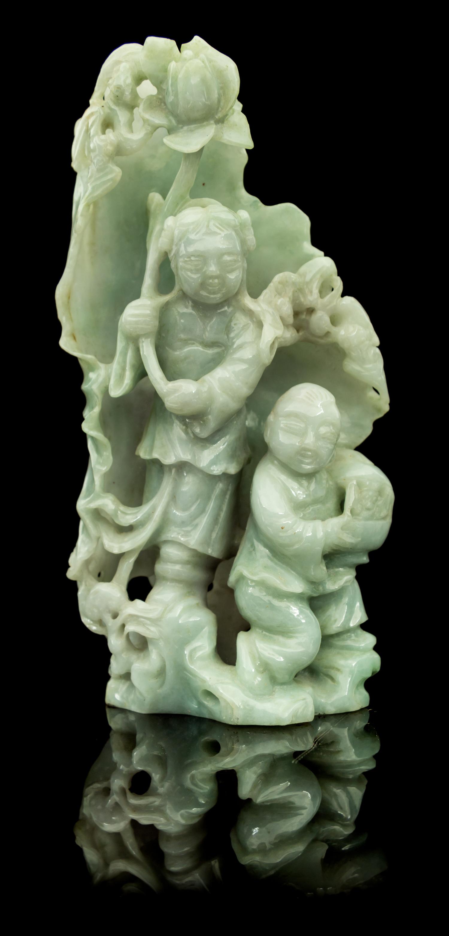 A Jadeite Carving Height of jadeite 5 5/8 inches.
