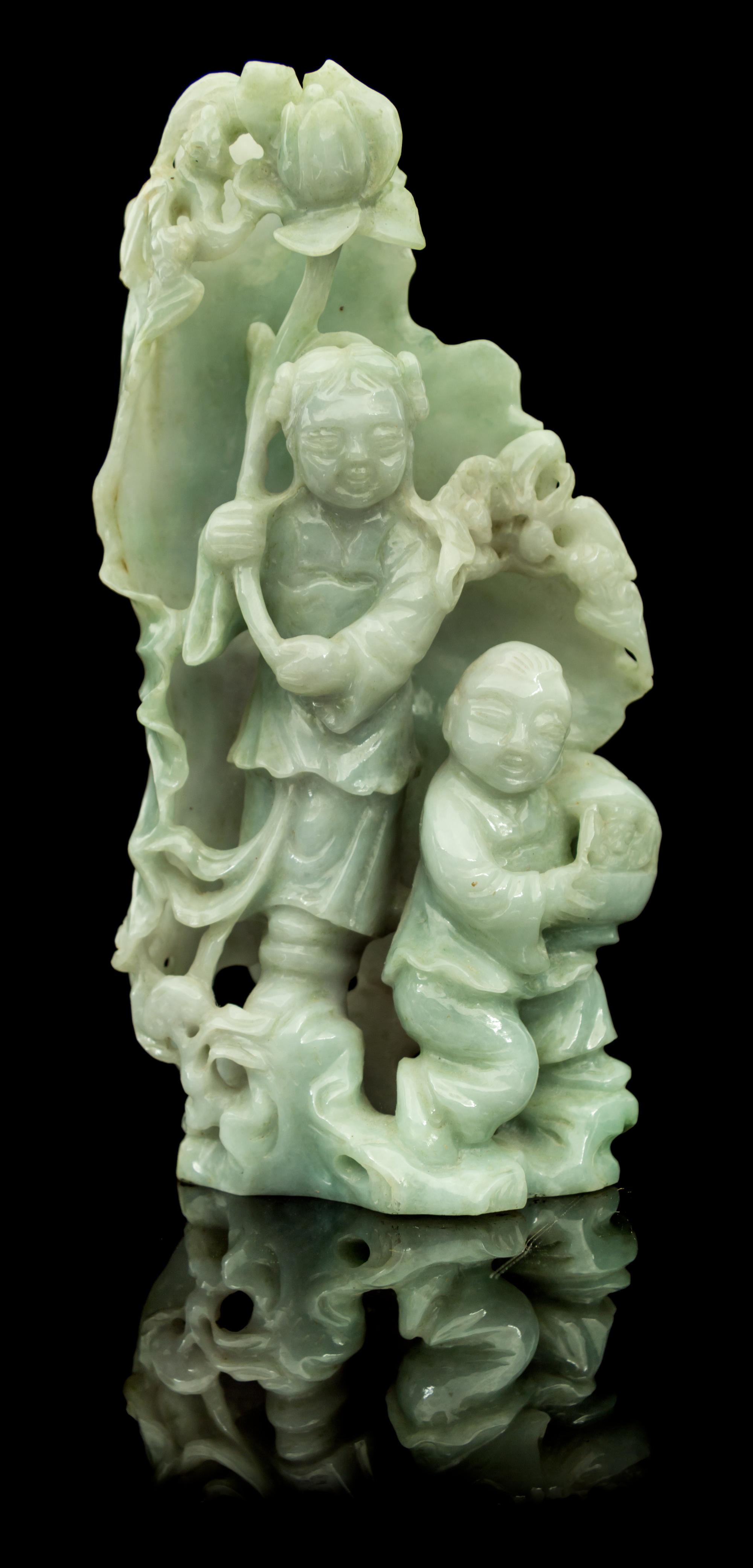 A Jadeite Carving Height of jadeite 5 5/8 inches.