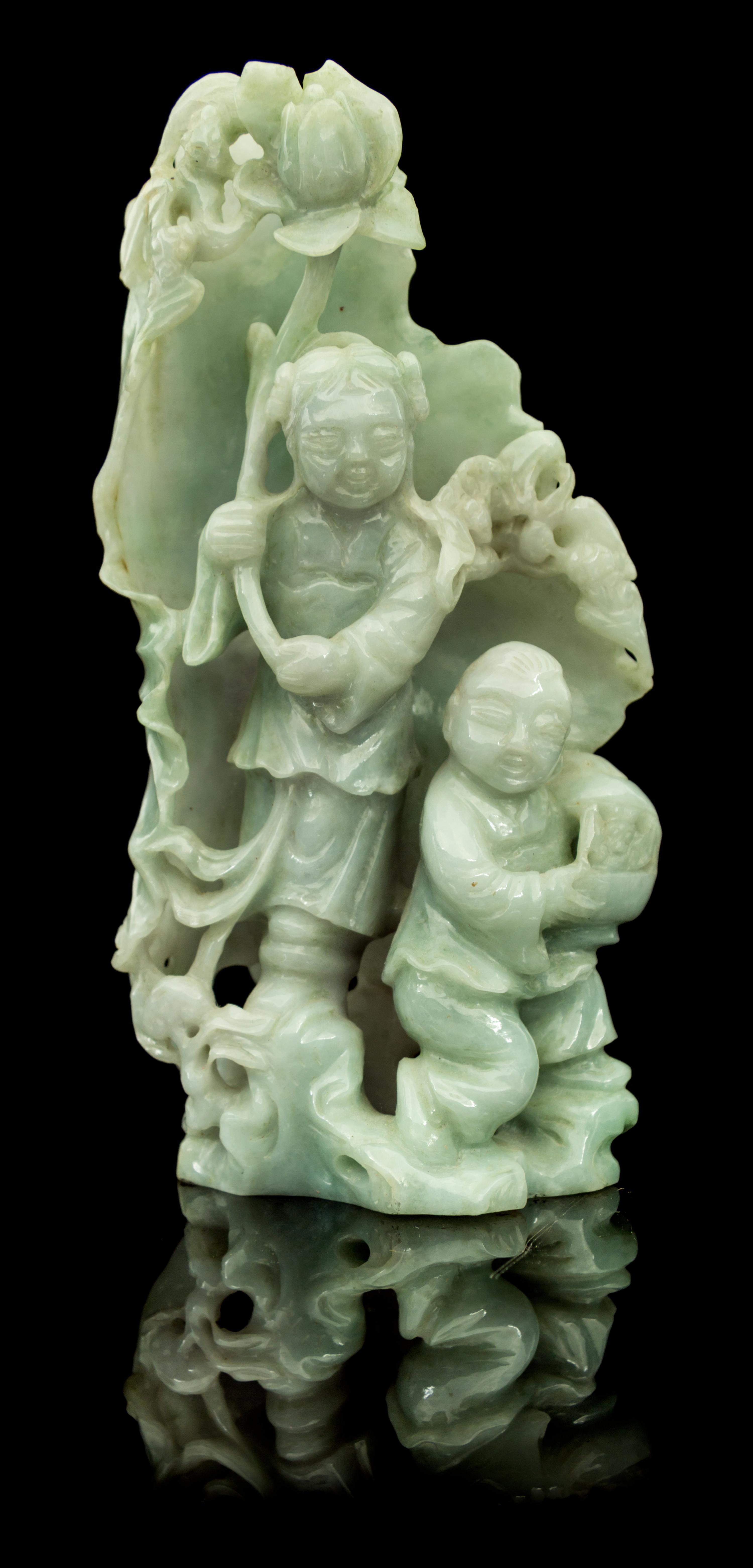 A Jadeite Carving Height of jadeite 5 5/8 inches.