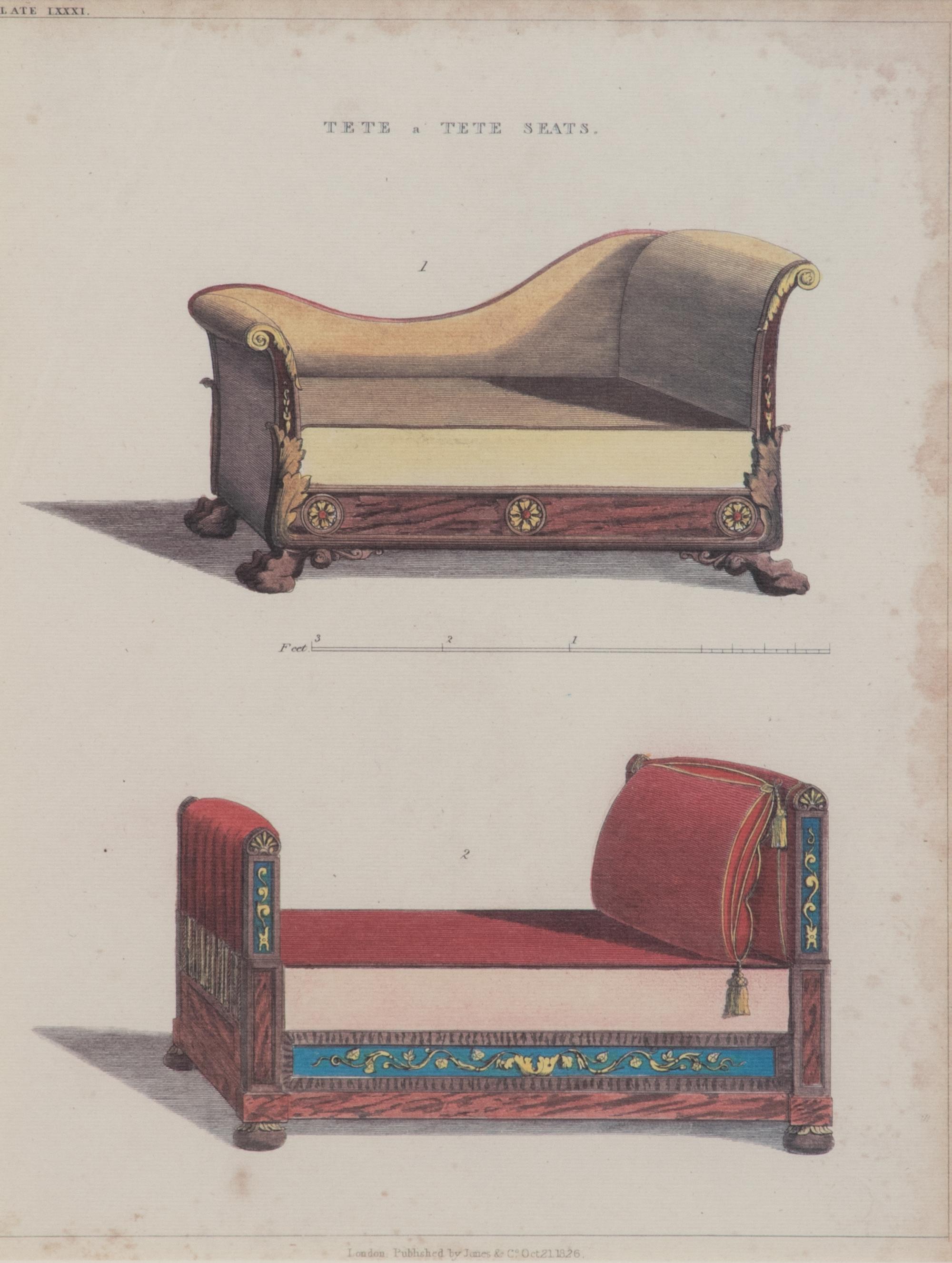 A Set of Nine Color Engravings of Furniture Design Framed height 23 x width 13 inches. — 20TH CENTURY