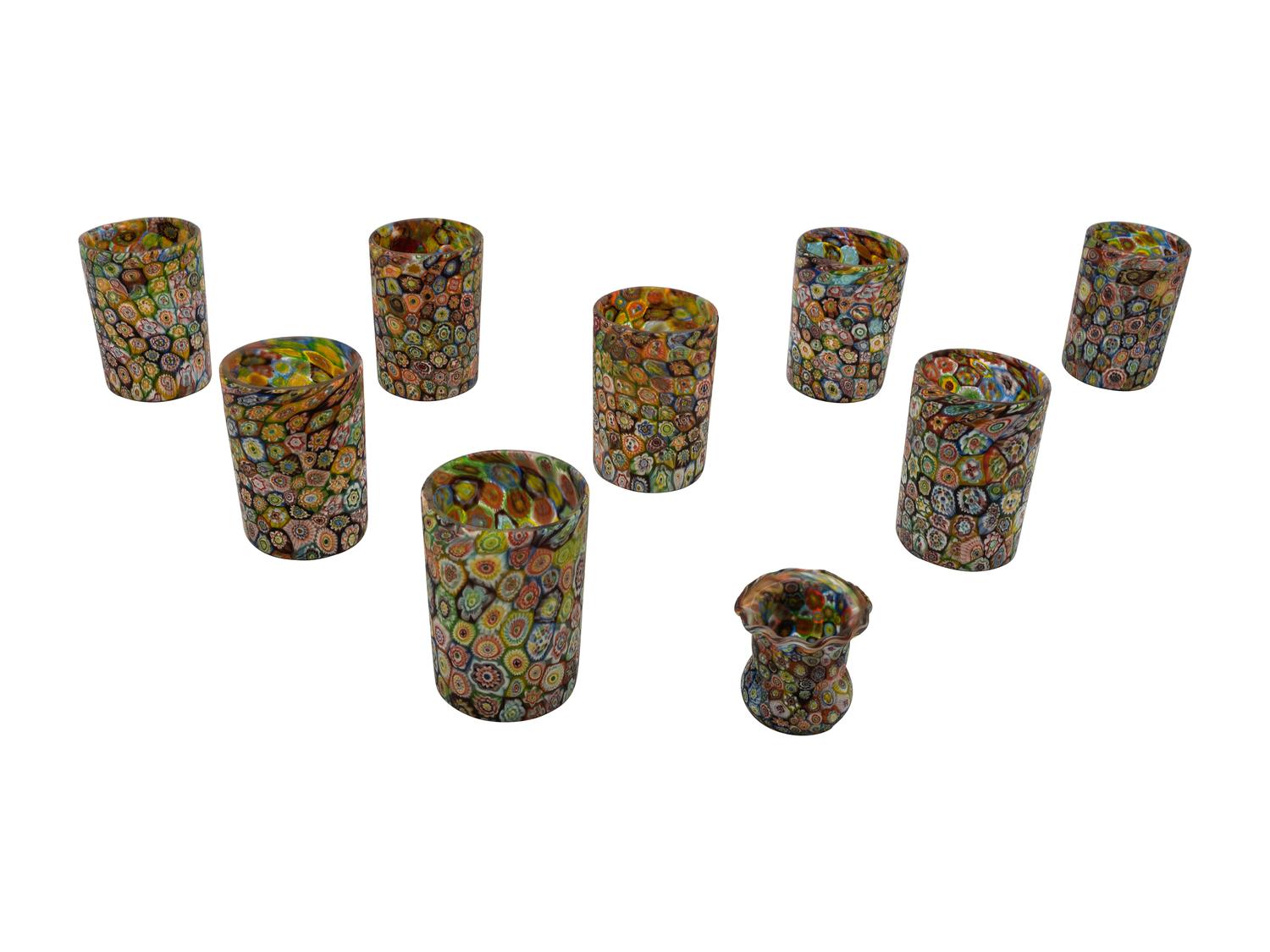 Eight Millefiori Glass Tumblers