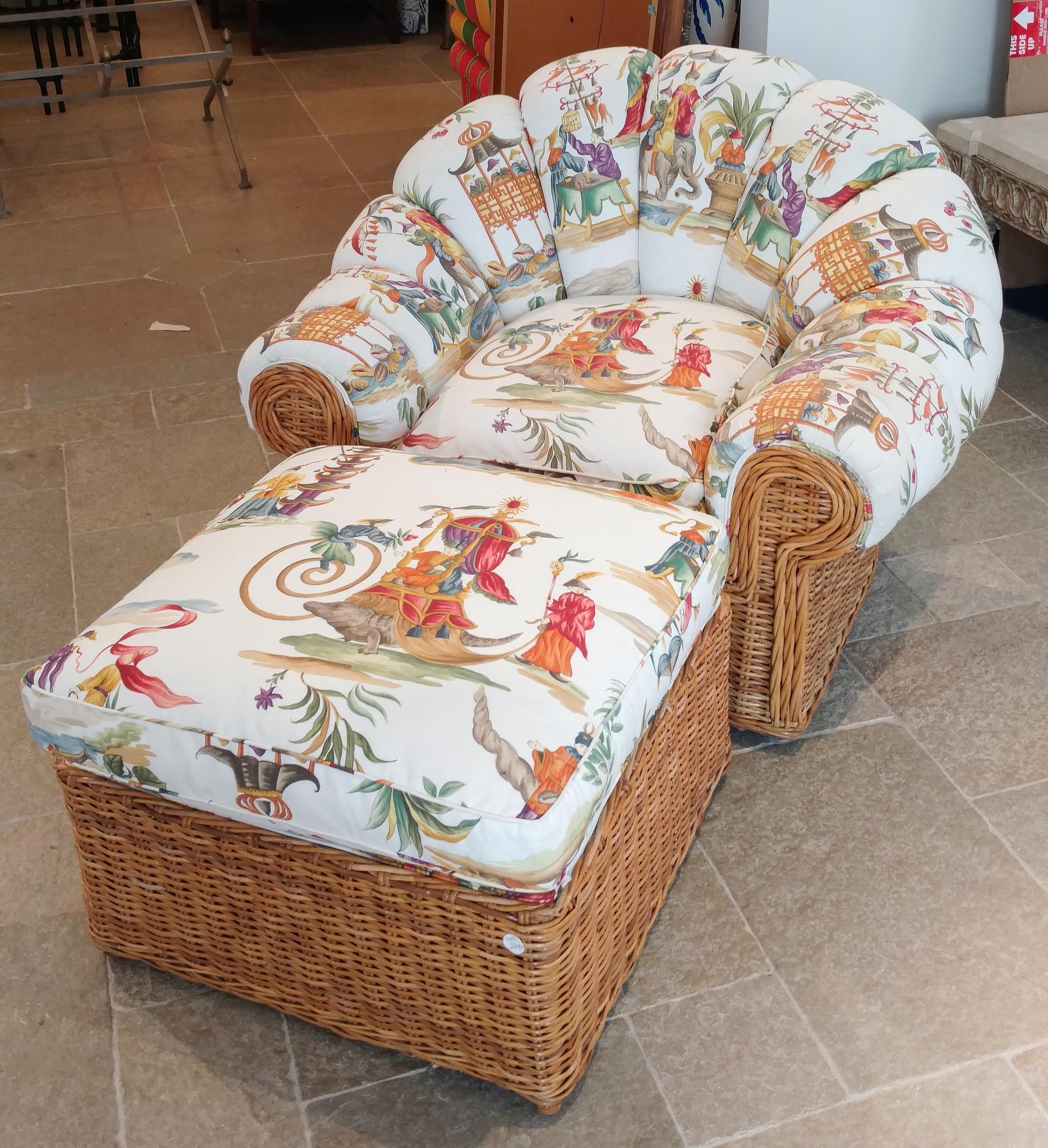 A Pair of Upholstered Armchairs Height of chair 33 1/2 inches.