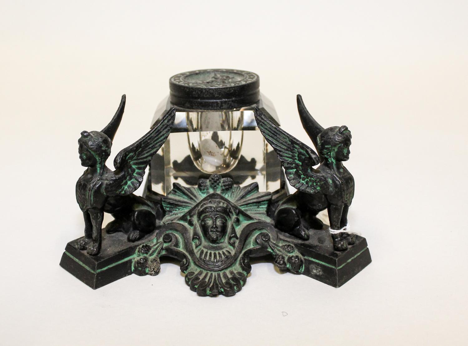A Metal Mounted Inkstand Height 3 1/4 inches.