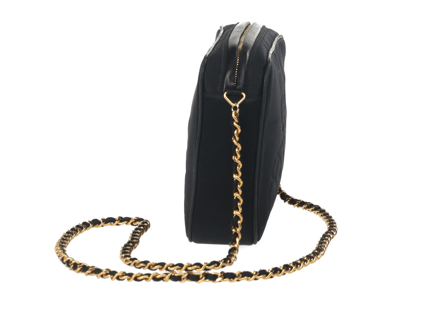 Chanel Camellia Camera Bag in Black Satin