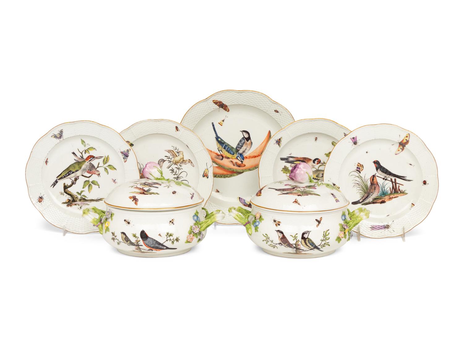 An Assorted Group of Meissen Porcelain Ornithological Table Articles