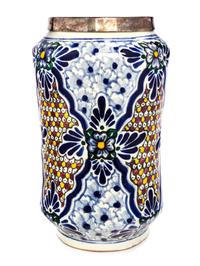 A Silver Mounted Mexican Pottery Vase Height 10 inches.