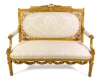 A Louis XVI Style Giltwood Settee Height 45 x width 55 x depth 24 1/2 inches. — LATE 19TH CENTURY