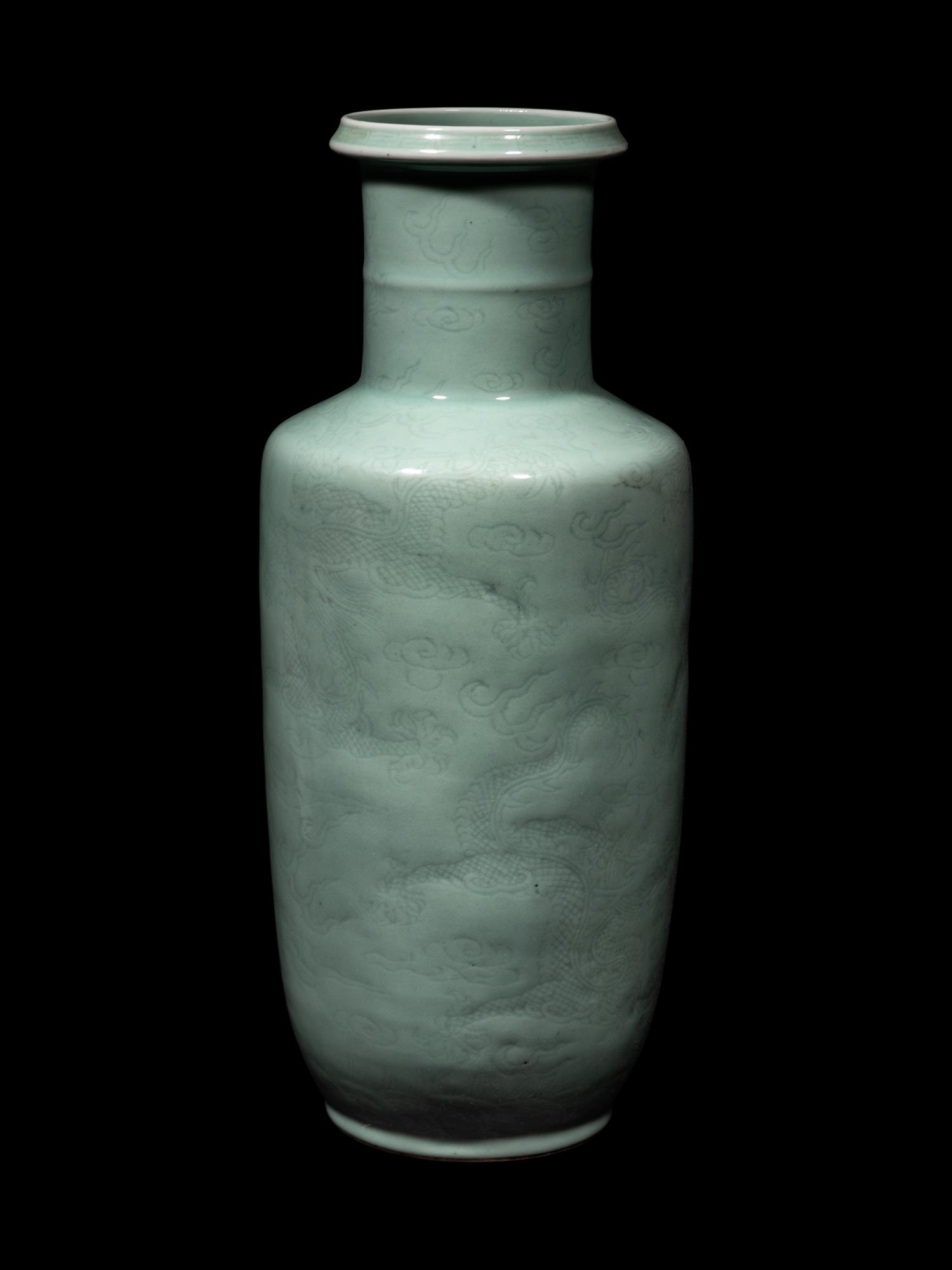 A Pale Celadon Glazed Porcelain Rouleau Vase