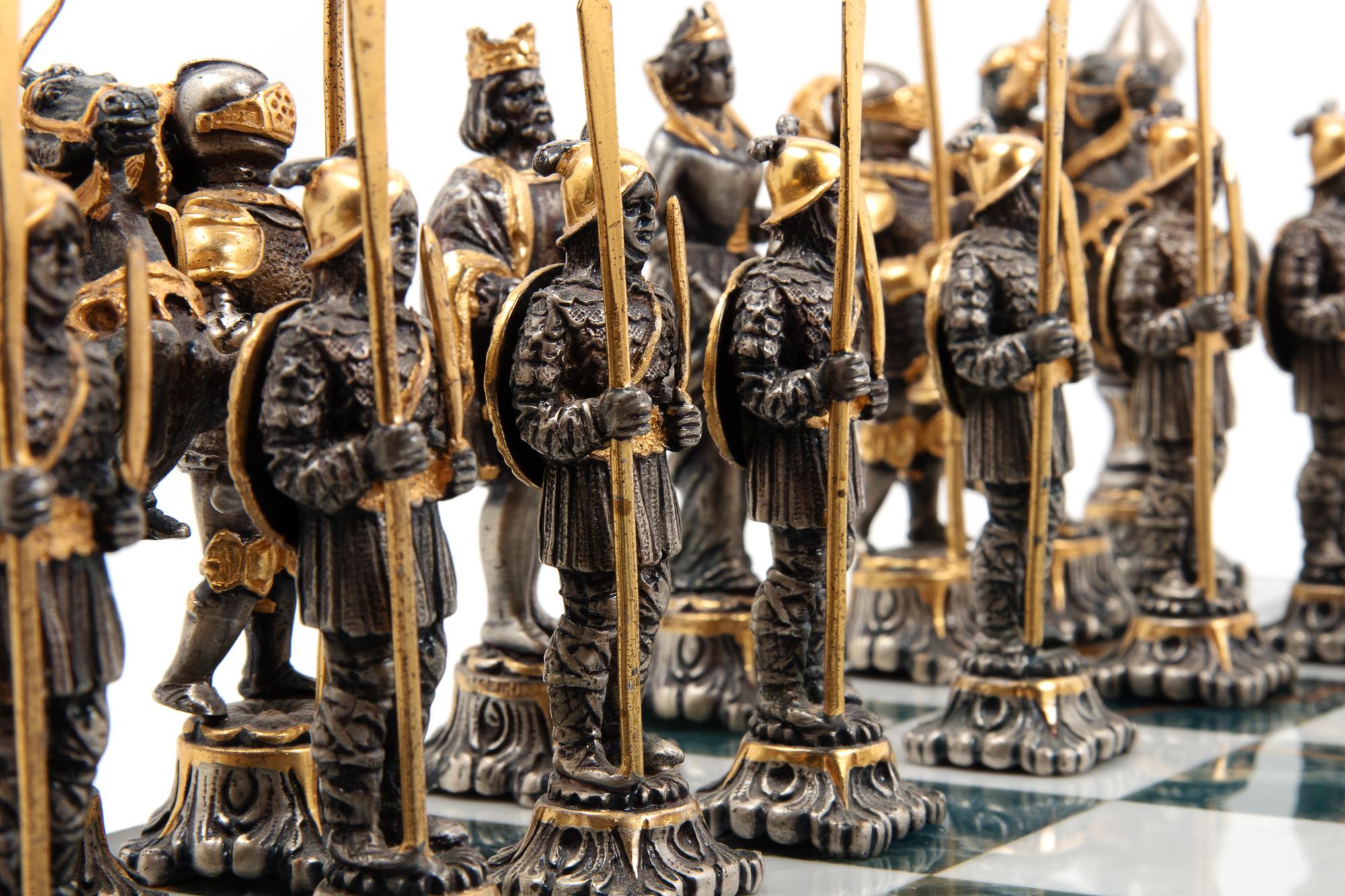 A Giuseppe Vasari Gilt and Silvered Bronze Medieval Chess Set