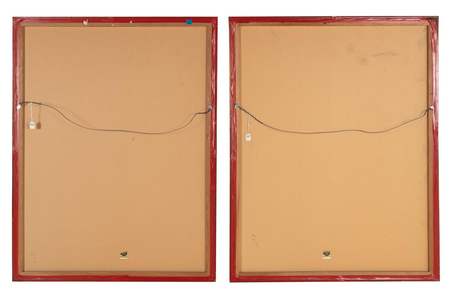 A Pair of Large Chinese Ochre Ground Embroidered Silk 'Immortal' Panels, 18th-19th Century 清中期 杏子地福壽圖大褂屏一對