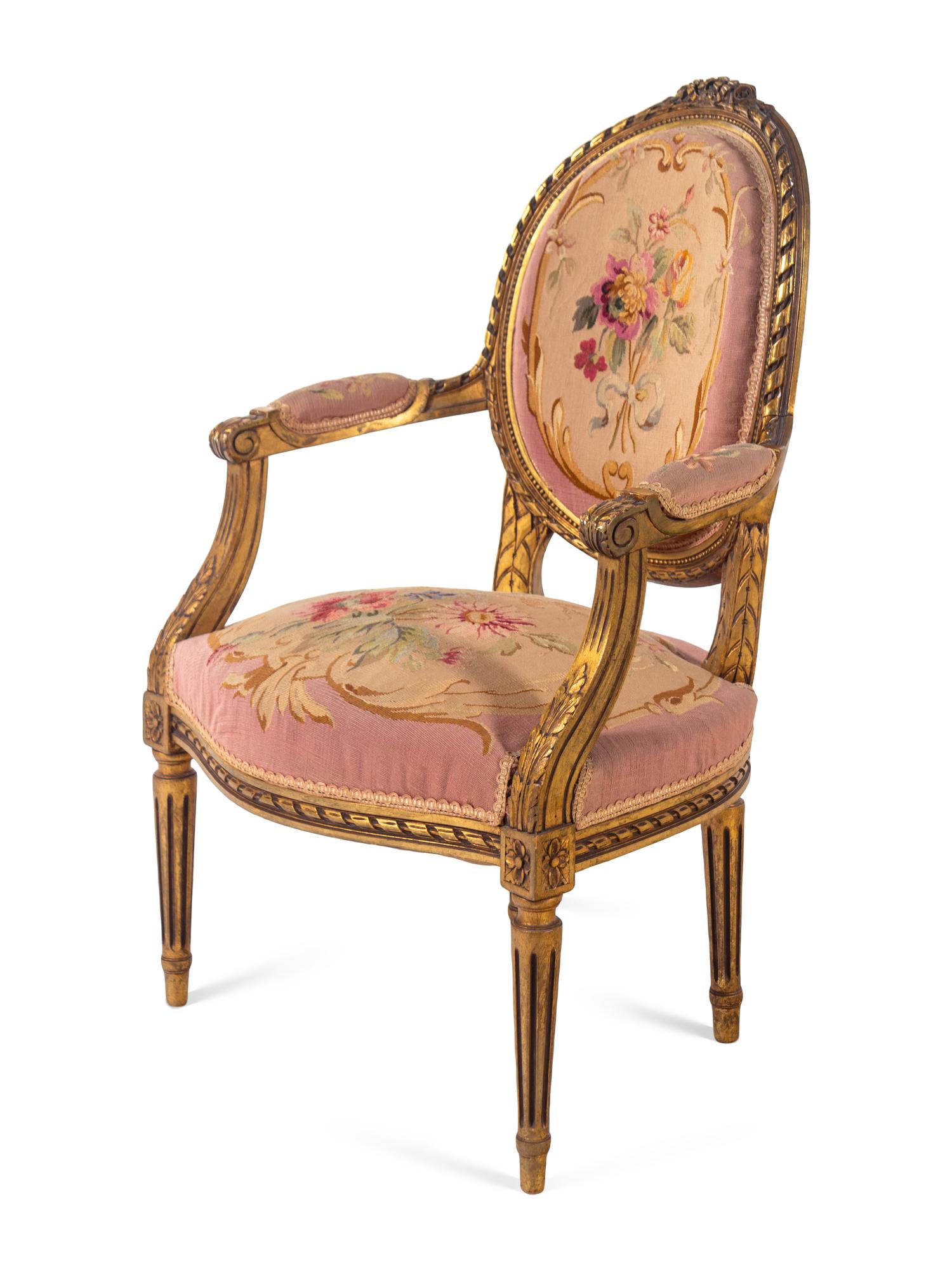 A Louis XVI Style Giltwood Parlor Suite