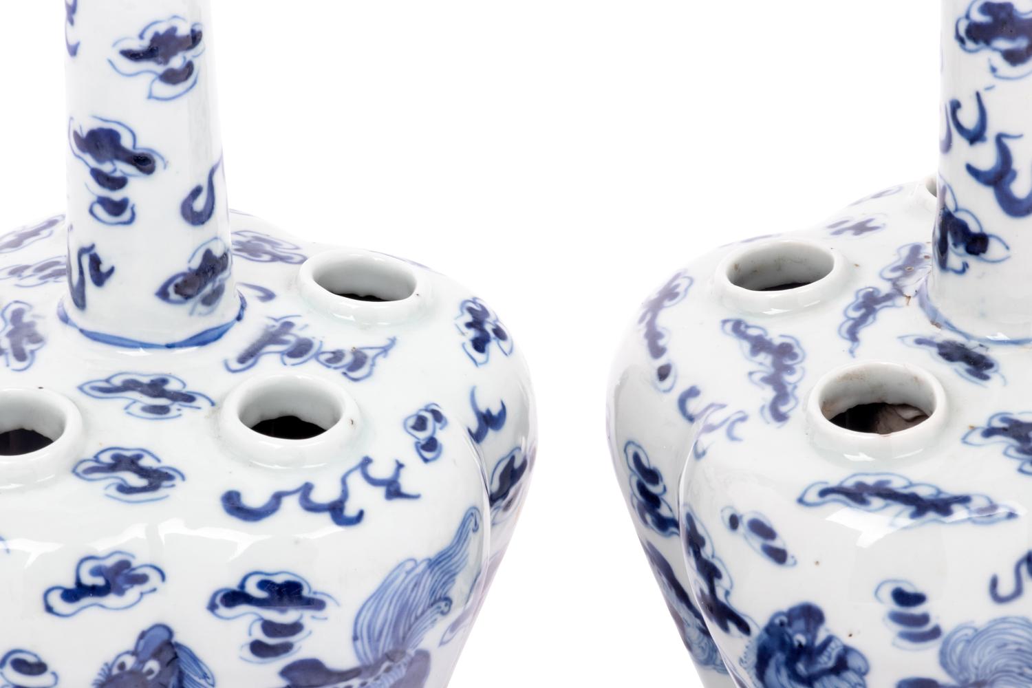 A Pair of Chinese Blue and White Porcelain Tulip Vases