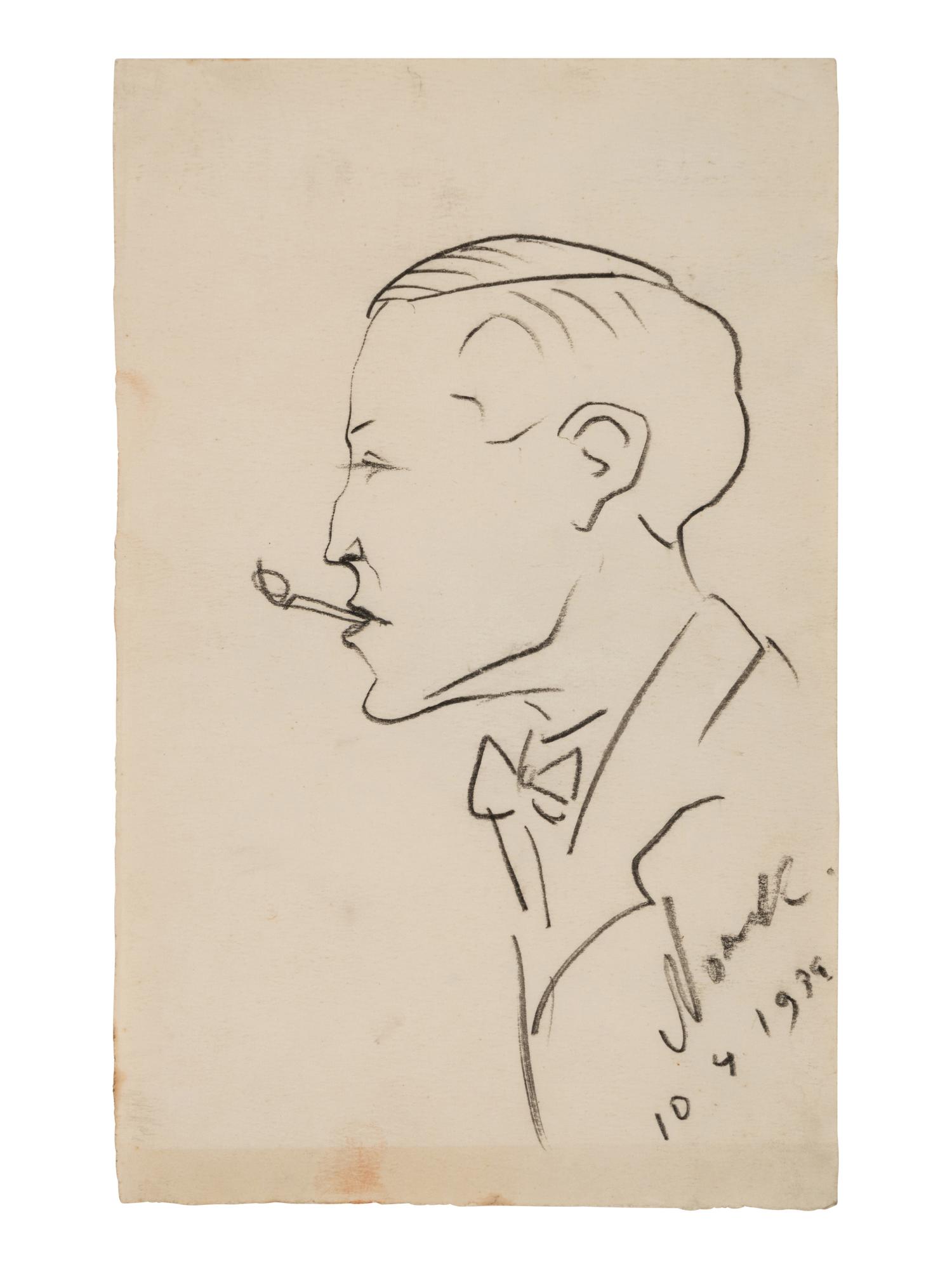 COWARD, Noel (1899-1973). Charcoal drawing of Ian Fleming. 1939.