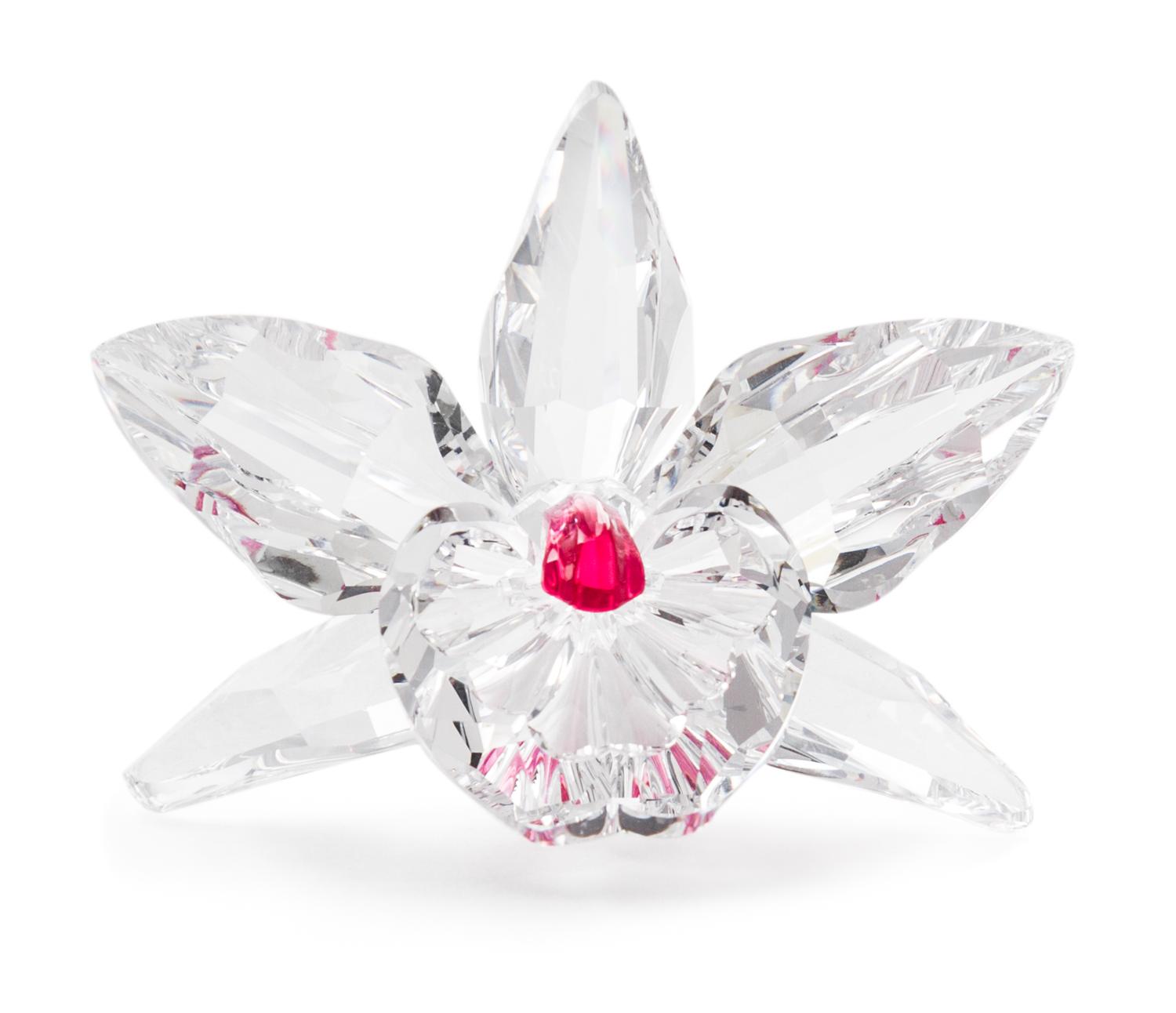 A Swarovski Model of an Orchid Height 1 3/4 x width 2 7/8 inches.