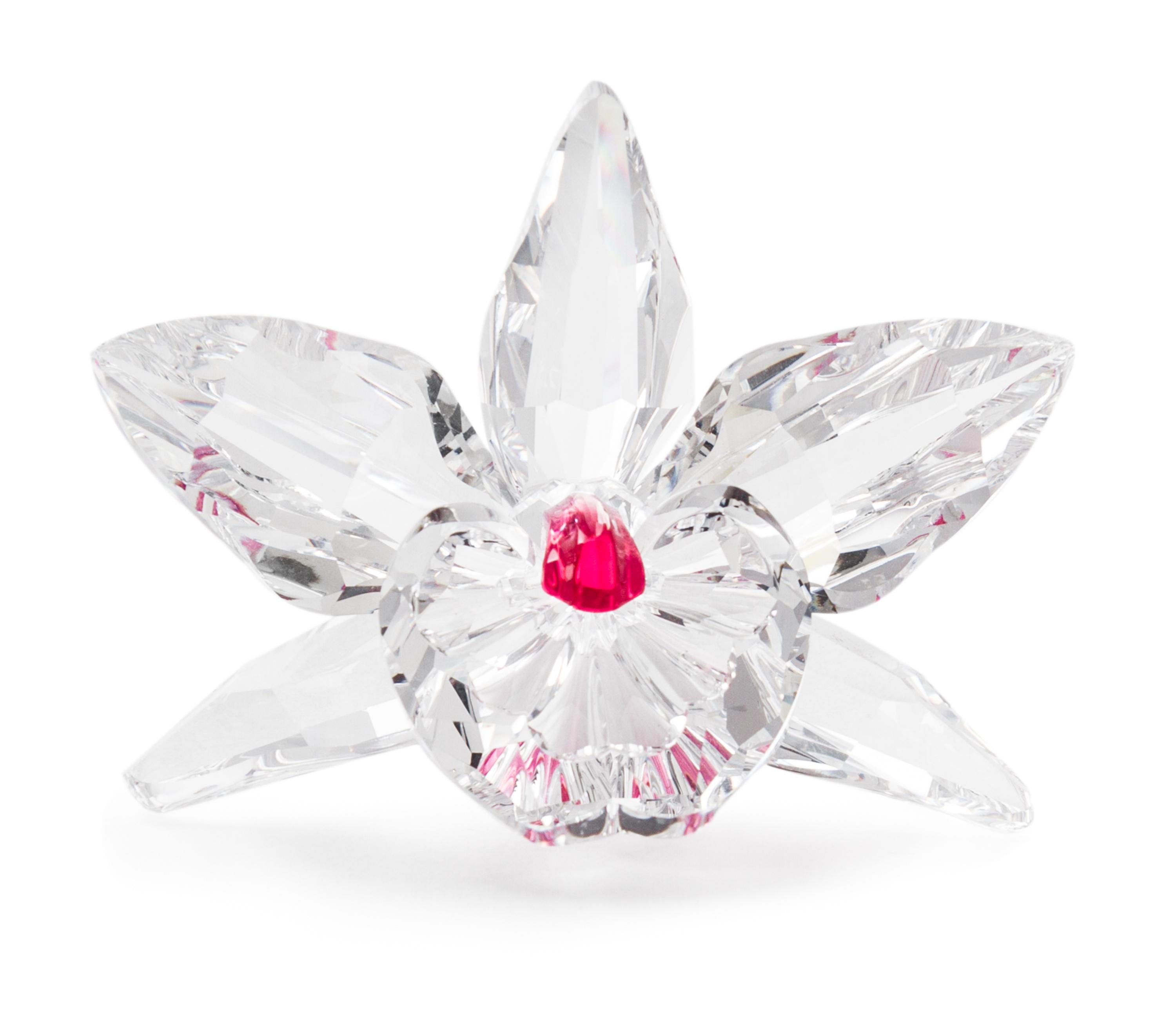 A Swarovski Model of an Orchid Height 1 3/4 x width 2 7/8 inches.