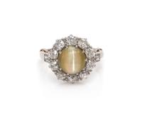 CAT'S EYE CHRYSOBERYL AND DIAMOND RING