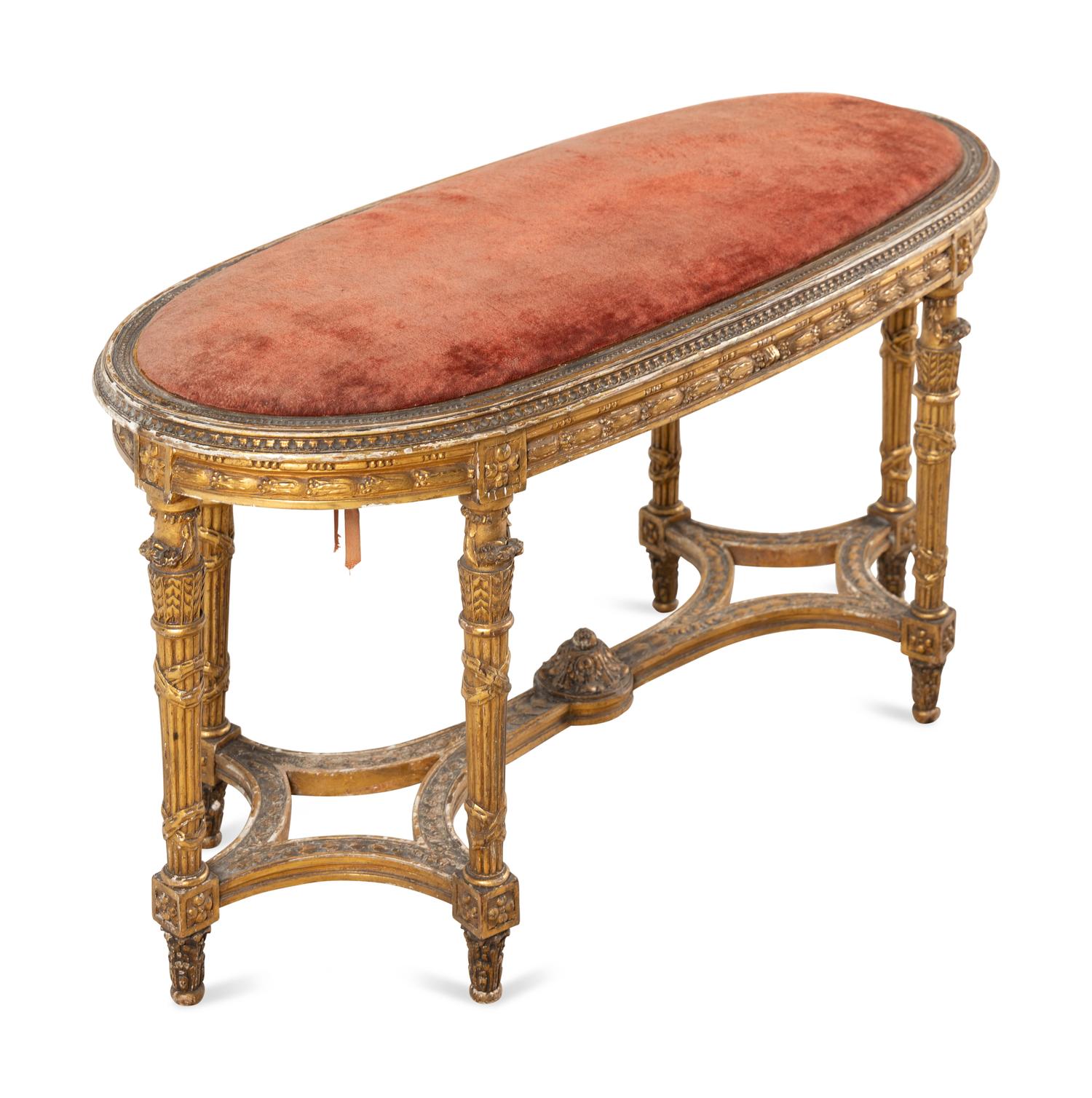A Louis XVI Style Giltwood Bench