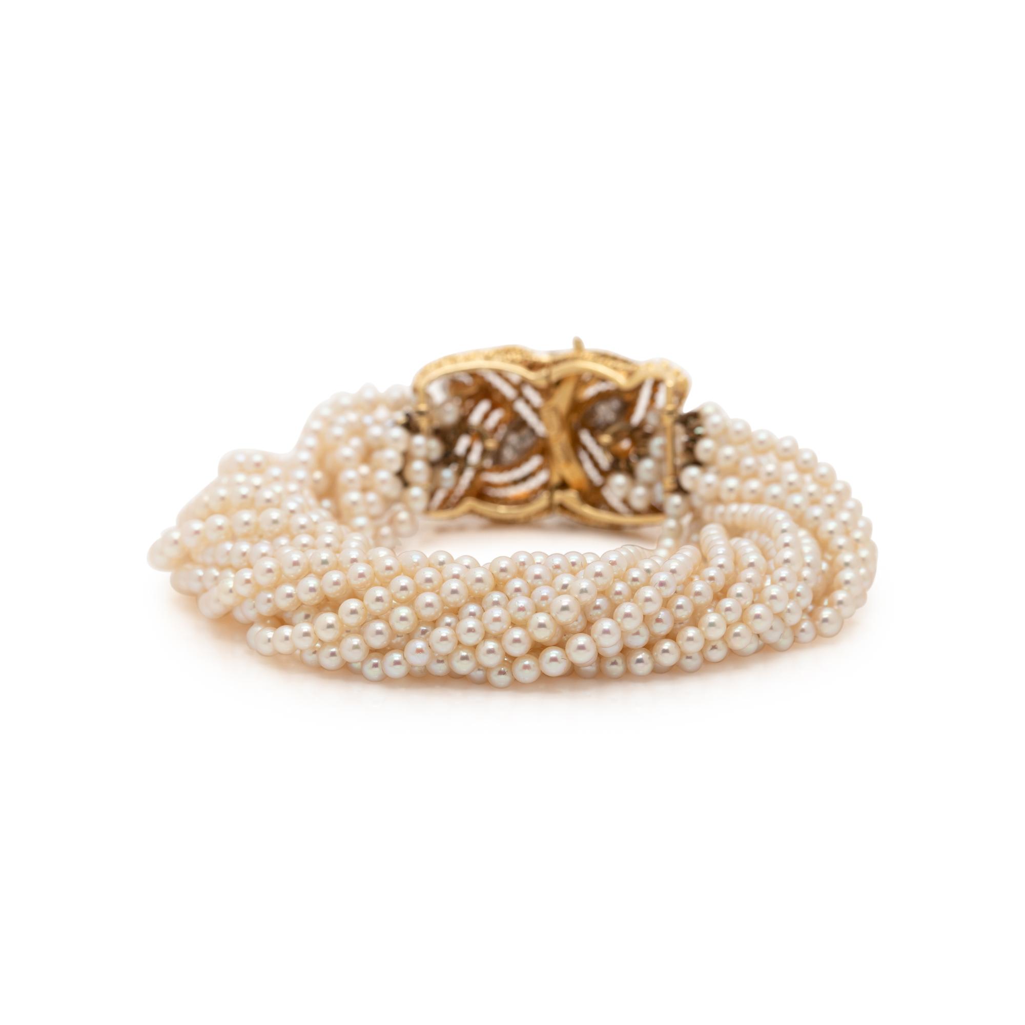 YELLOW GOLD, CULTURED PEARL AND DIAMOND BRACELET