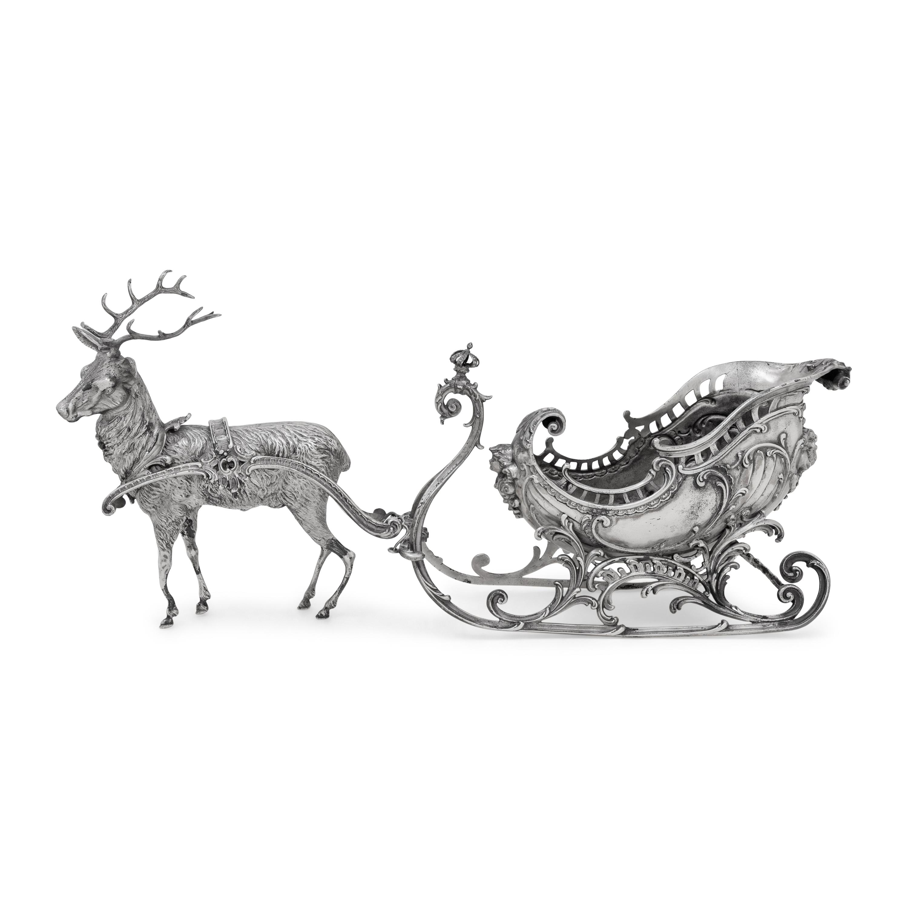 A Continental Silver-Plate Sleigh and Reindeer Centerpiece
