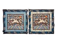 A Pair of Chinese Embroidered Silk Rank Badges, Buzi