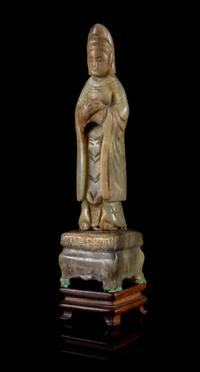 A Celadon Jade Figure of Guanyin Height 6 inches.