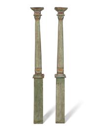 A Pair of South Asian Polychrome Painted Columns
