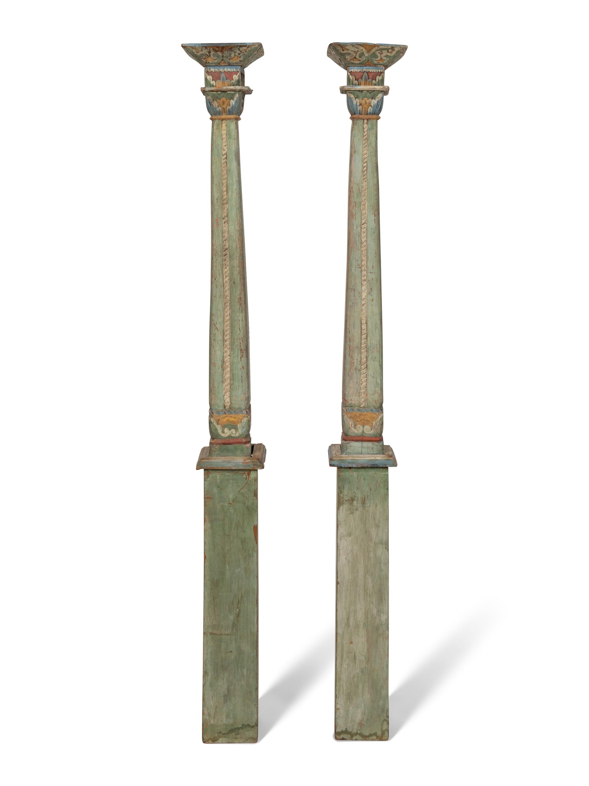A Pair of South Asian Polychrome Painted Columns