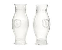 A Pair Of Large Neoclassical Blown And Engraved Colorless Glass Hurricane Globes