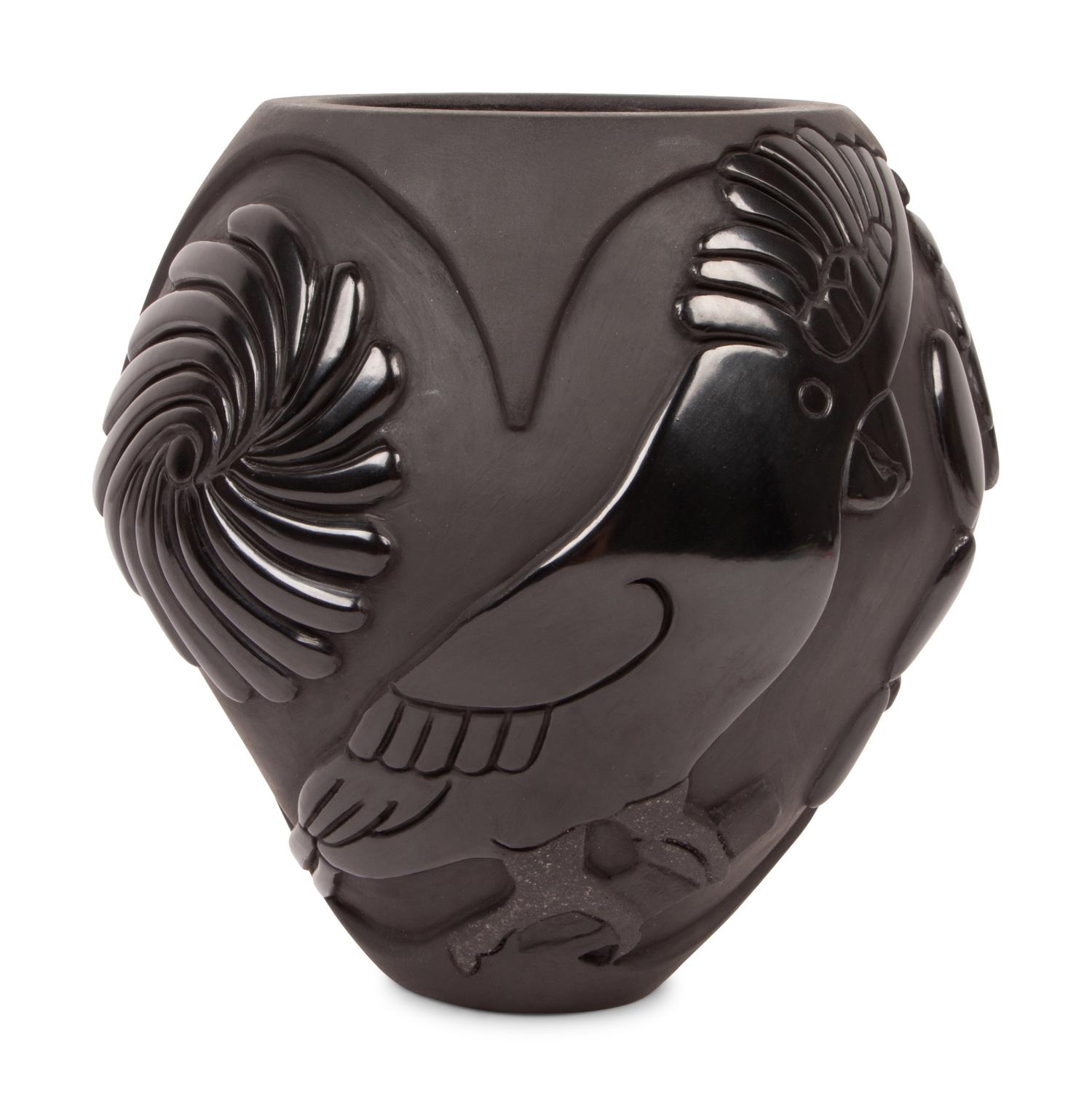 Blackware Pottery Jar, with Eagle and Parrot