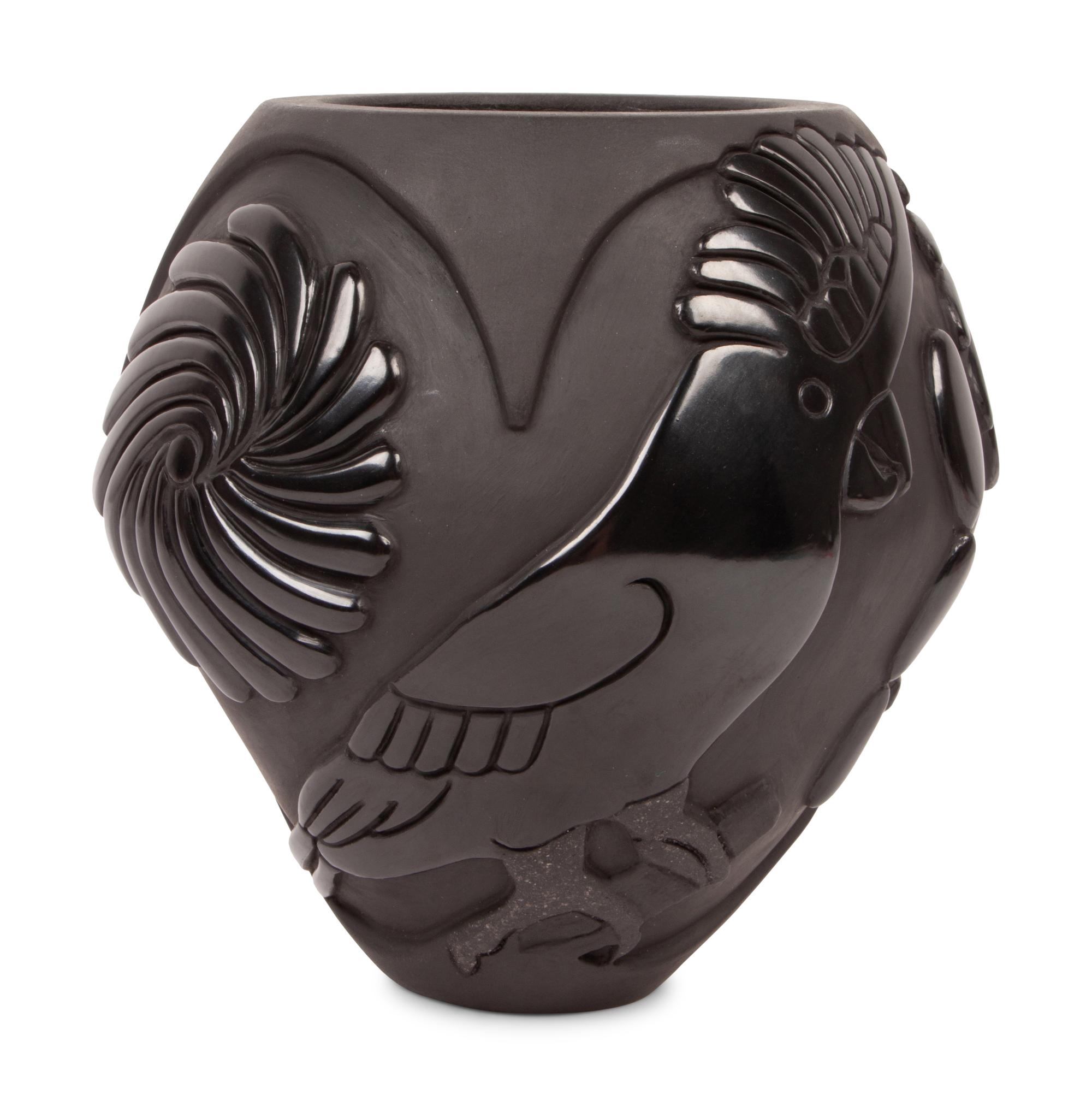 Blackware Pottery Jar, with Eagle and Parrot