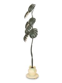 A Green-Painted Metal Lamp Modeled as a Tropical Plant