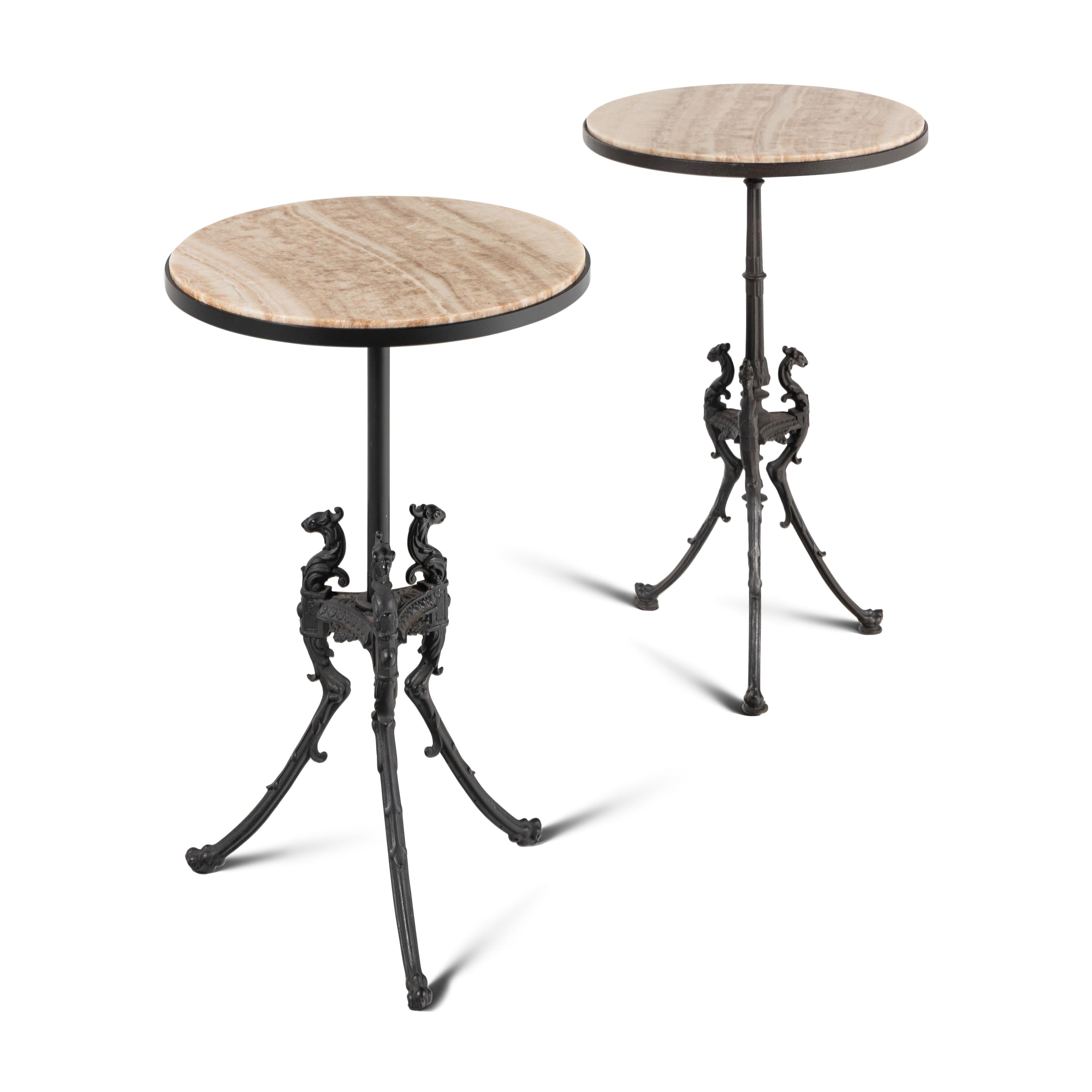 A Pair of Neoclassical Iron Onyx-Top Tables