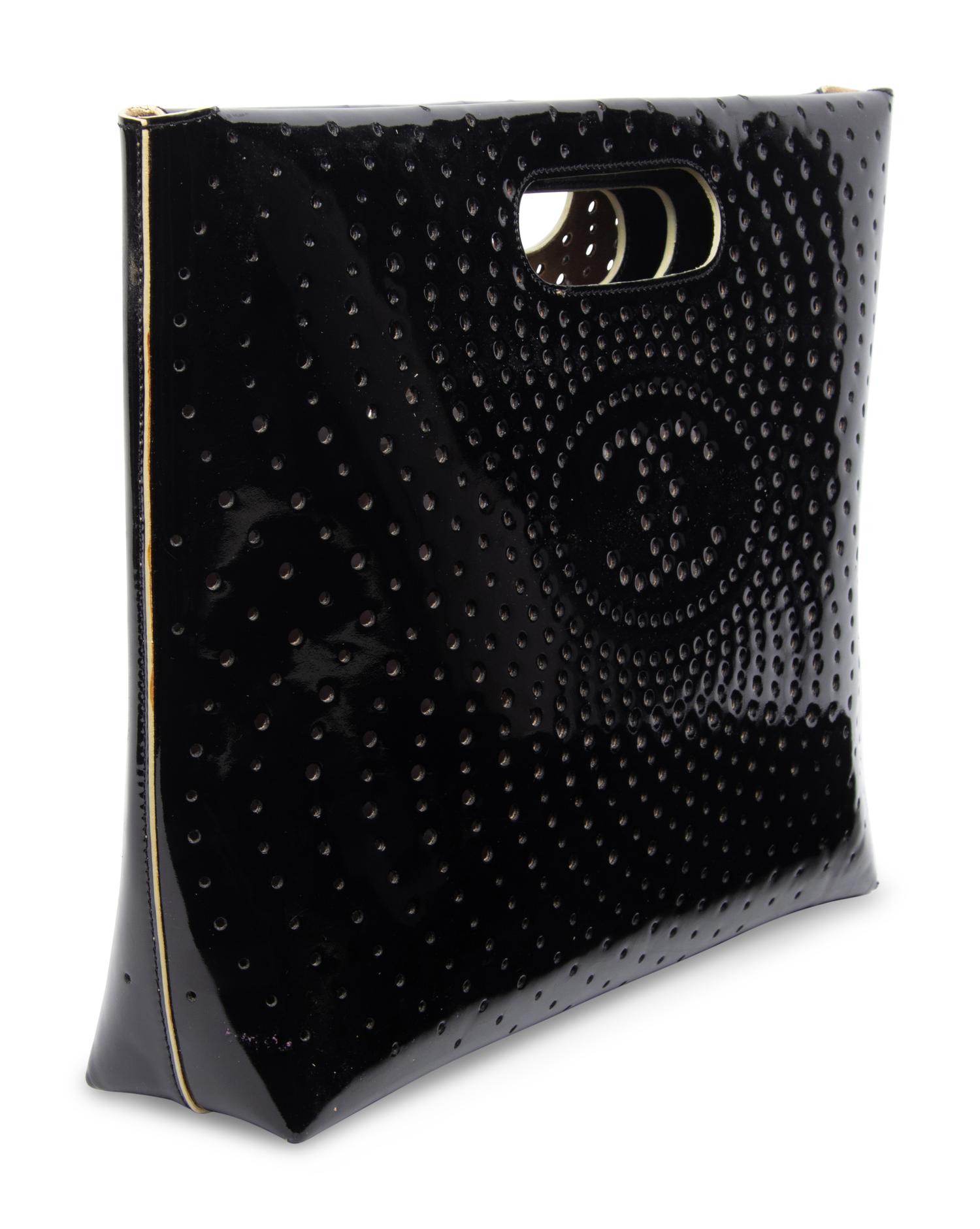 CHANEL, PERFORATED PATENT LEATHER HANDBAG