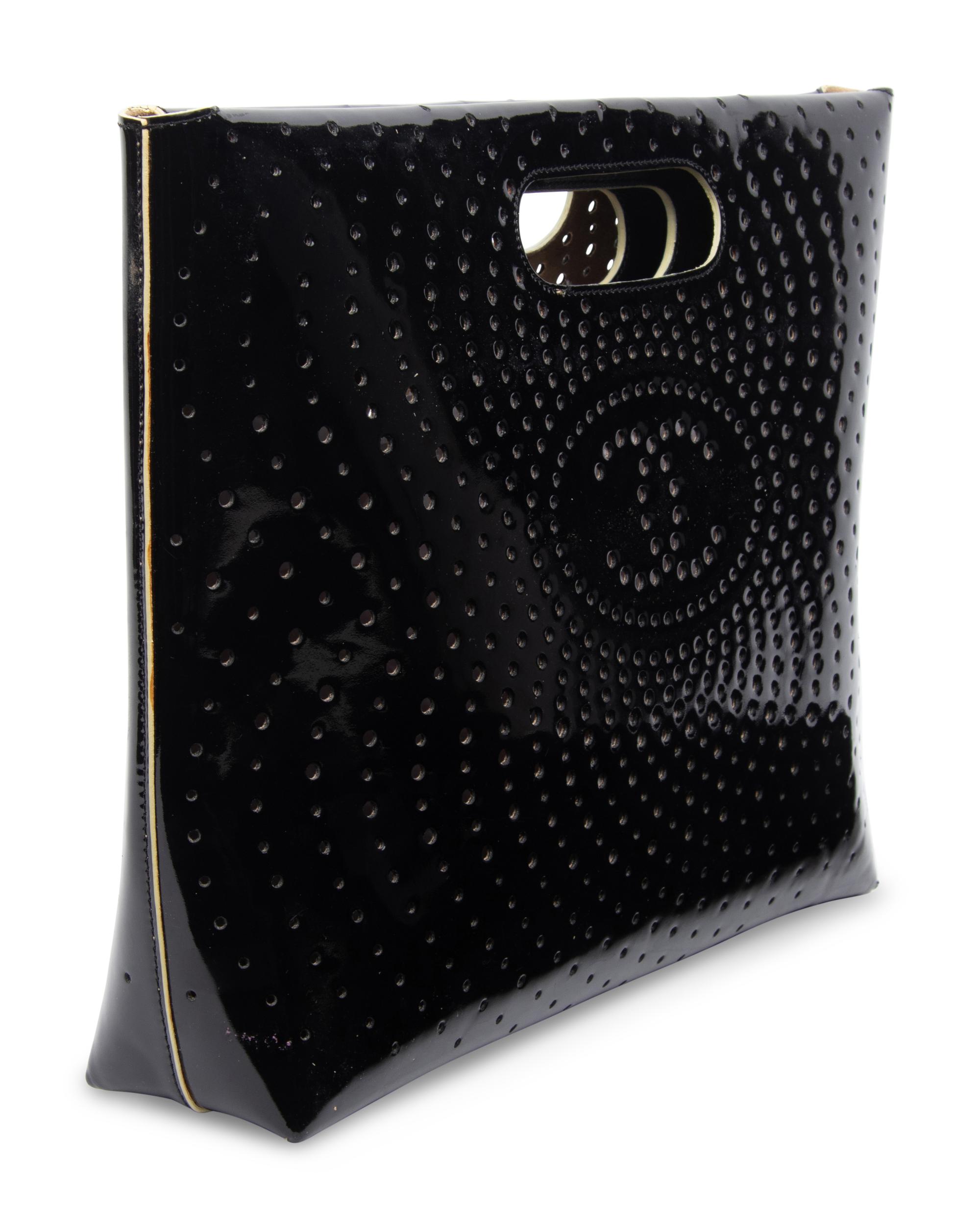 CHANEL, PERFORATED PATENT LEATHER HANDBAG