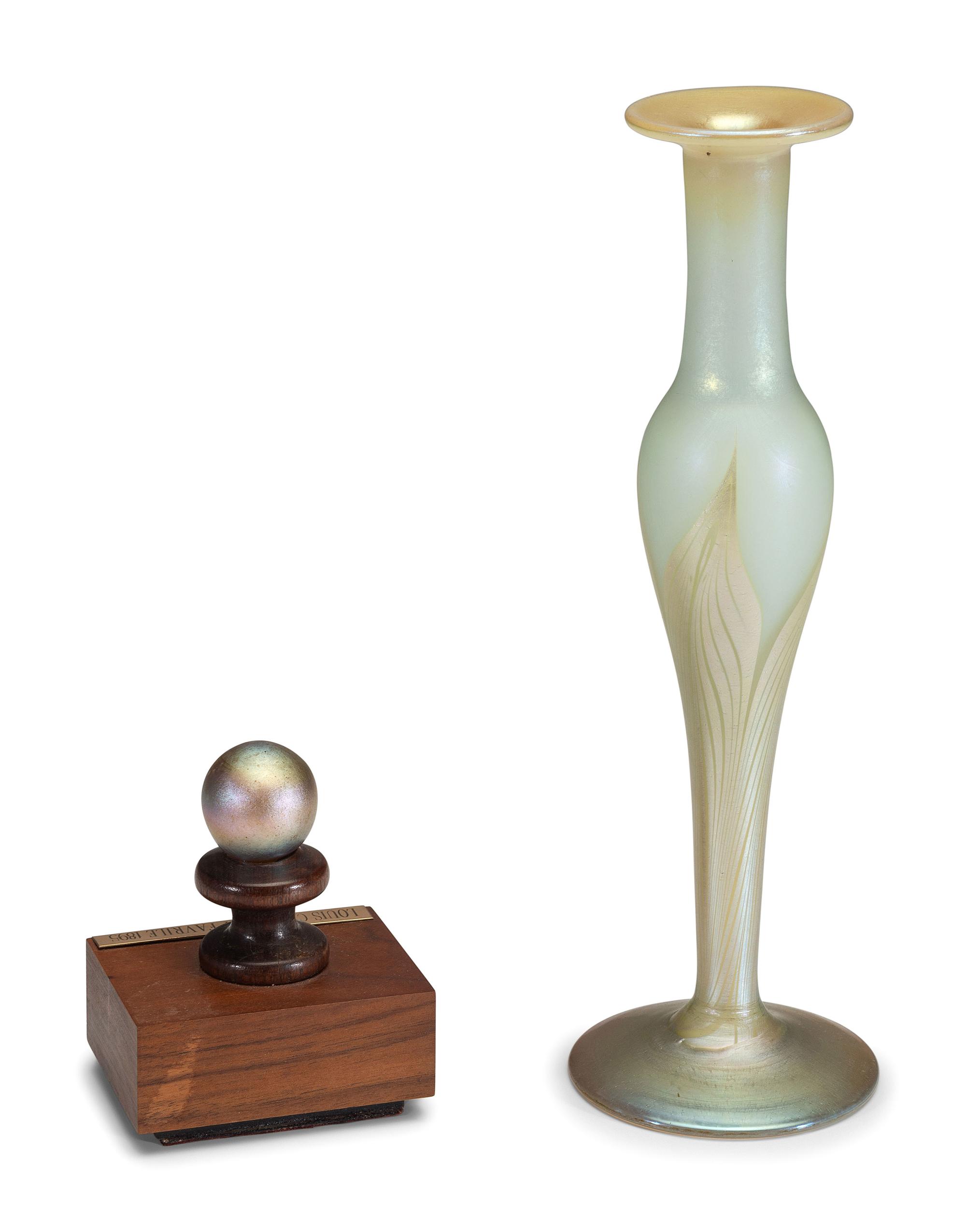 A Tiffany Studios Gold Favrile Pulled Feather Vase