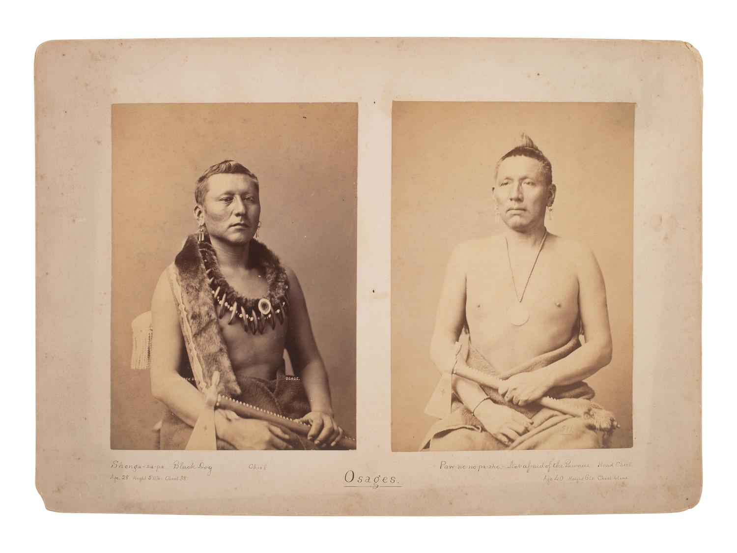 Two abumen photographs of Osage leaders, incl. Black Dog, who also served with the Confederacy, attributed to Charles M. BELL.